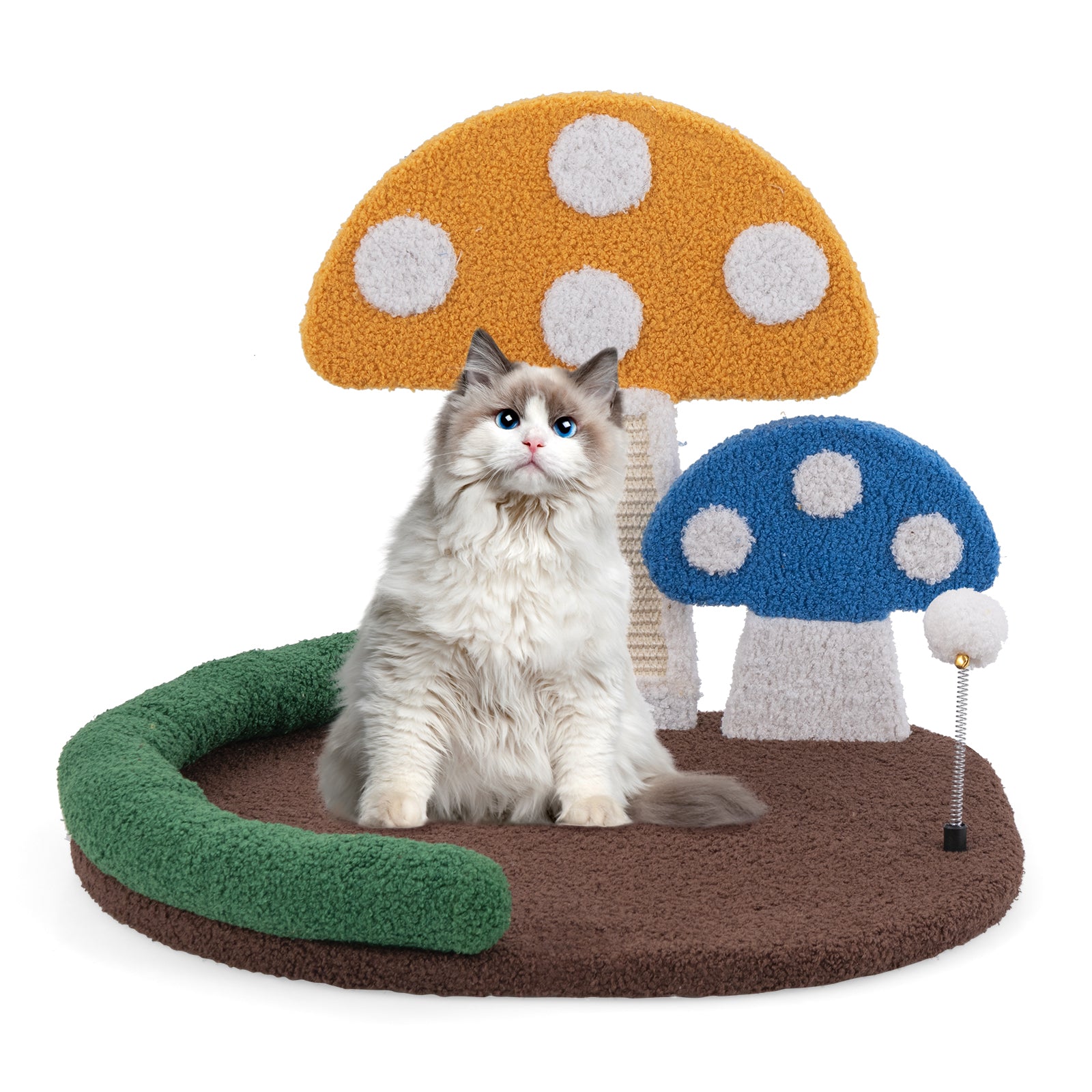 Mushroom Cat Bed with Wide Large Platform and Sisal Scratching Panel-Multicolor