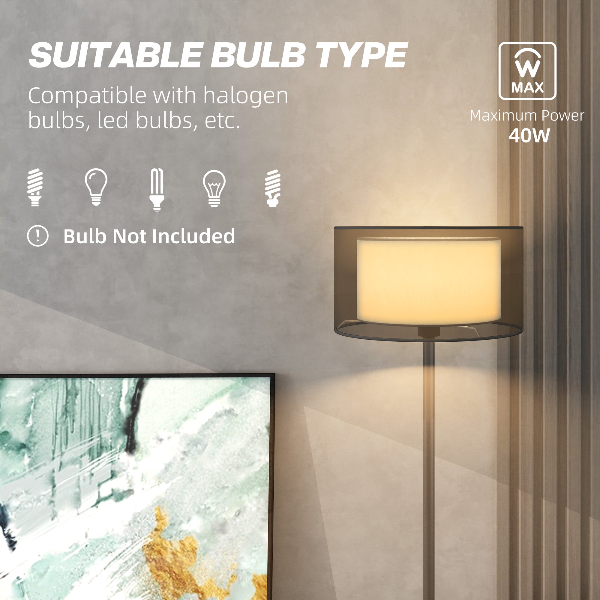 HOMCOM Floor Lamp for Living Room, Modern Standing Lamp with Double Layer Shade & Foot Switch, Minimalist Tall Pole Lampshade for Bedroom, Office, Black