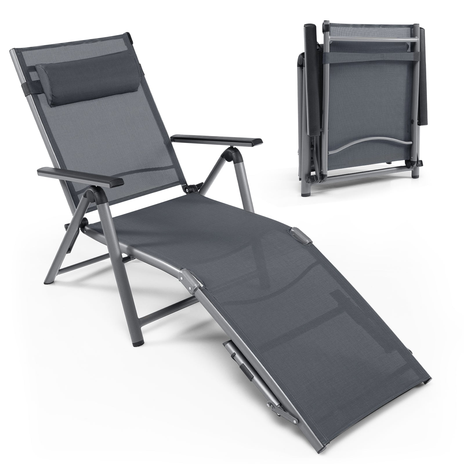 Outdoor Folding Chaise Lounge Chair with 8-Level Adjustable Backrests