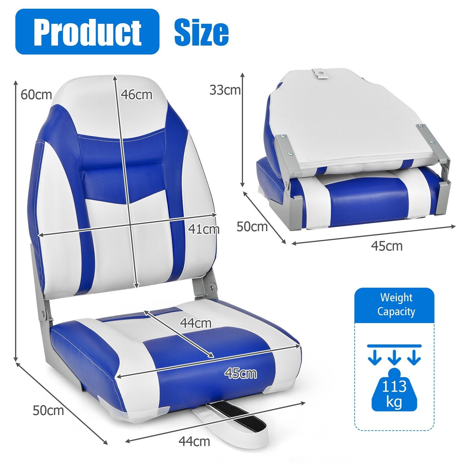 High Back Boat Seat with High-density Sponge Cushion-Blue
