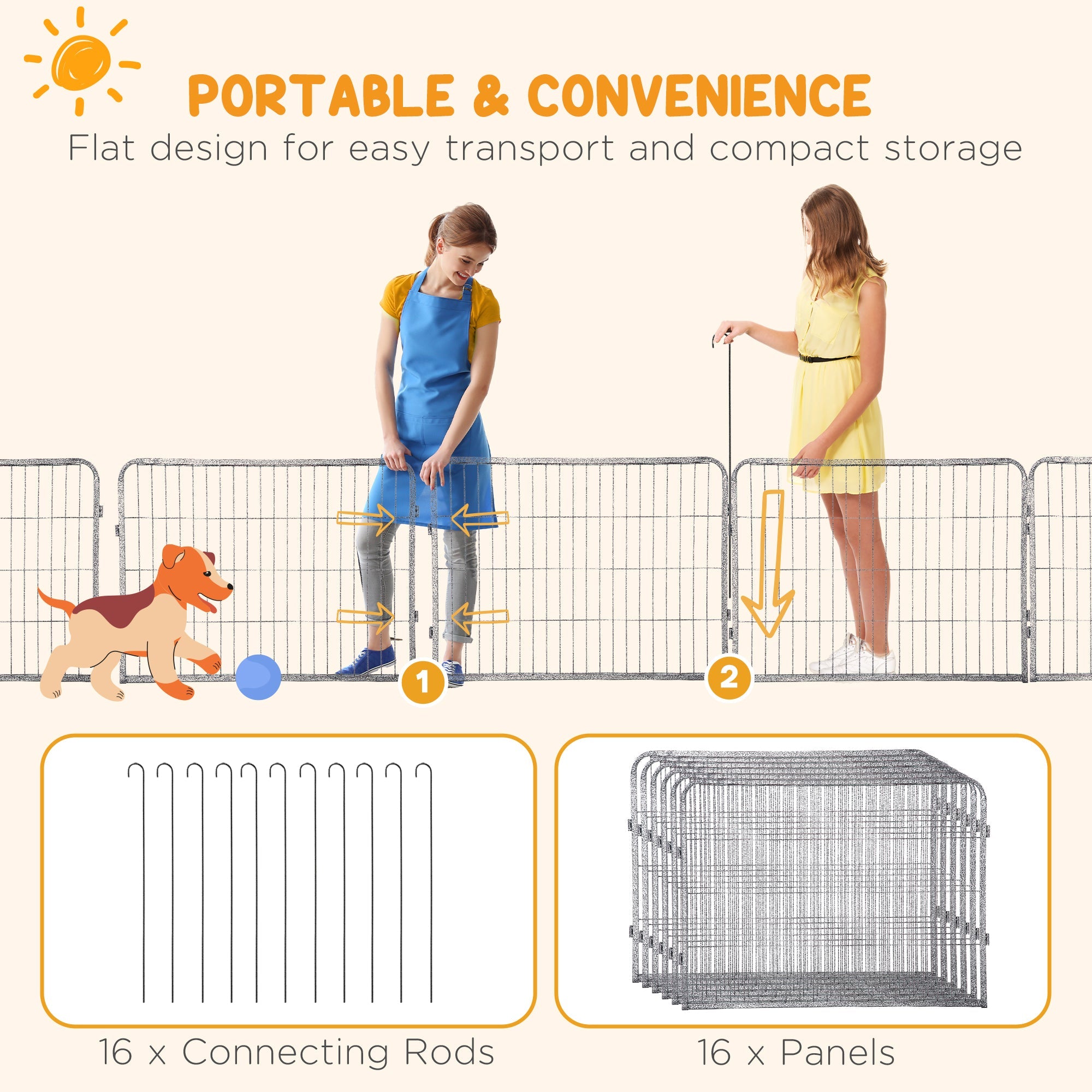 PawHut 16 Panels Heavy Duty Puppy Playpen, for Small Dogs, Indoor and Outdoor Use - Grey