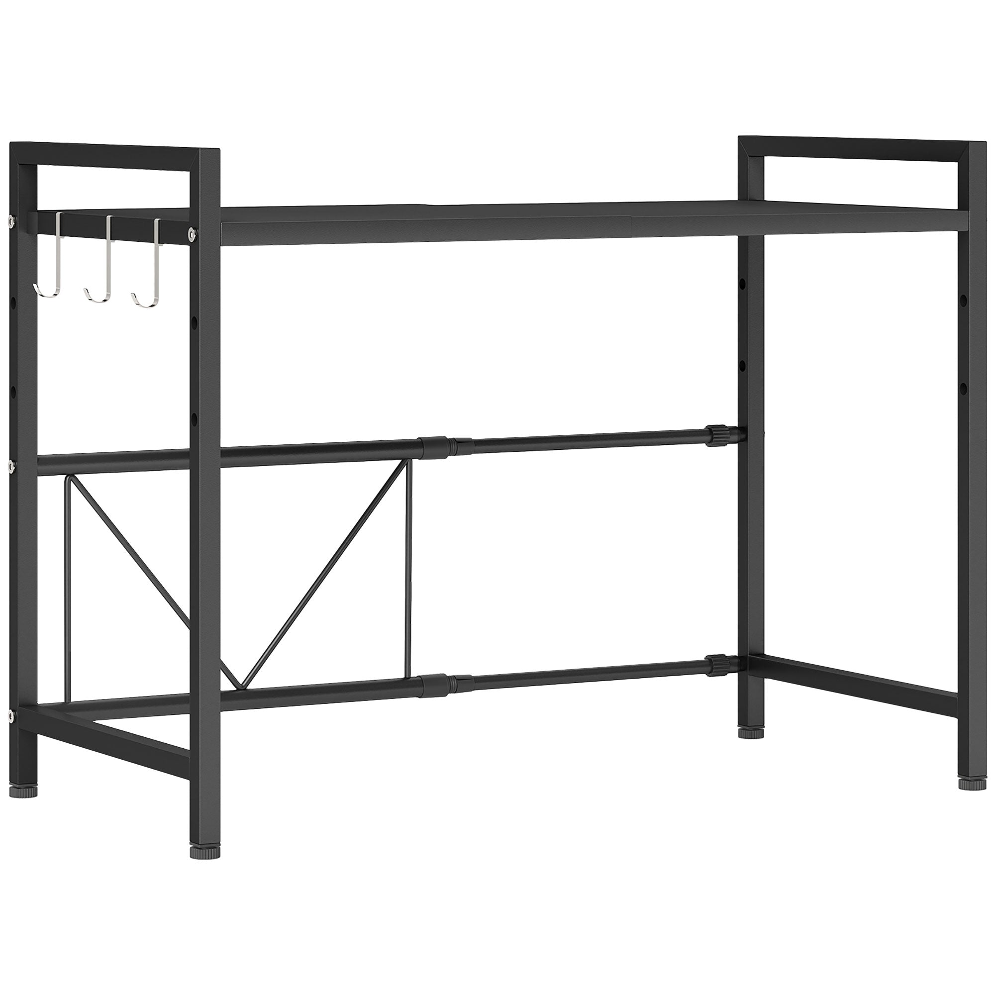 HOMCOM Expandable Microwave Oven Rack with 3 Hooks - Black