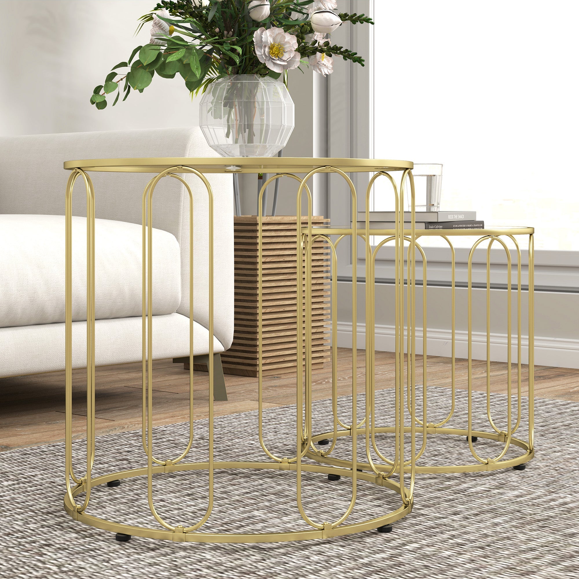HOMCOM Elliptical Cut-Out Nesting Tables - Gold-Tone