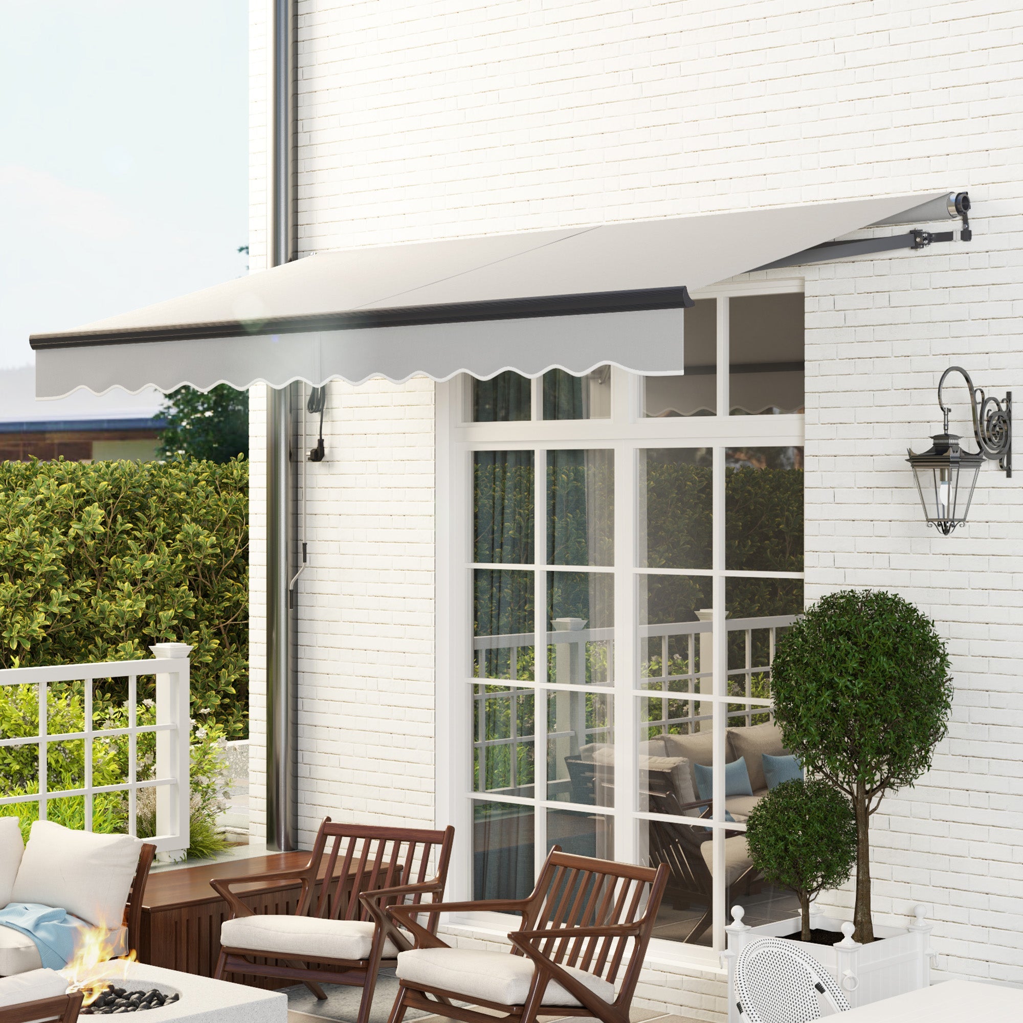 Outsunny 3.5 x 3(m) Electric Awning with Remote Controller, Aluminium Frame DIY Retractable Awning, UPF30+ Sun Shade Canopy for Garden Patio Deck Door Window, Light Grey