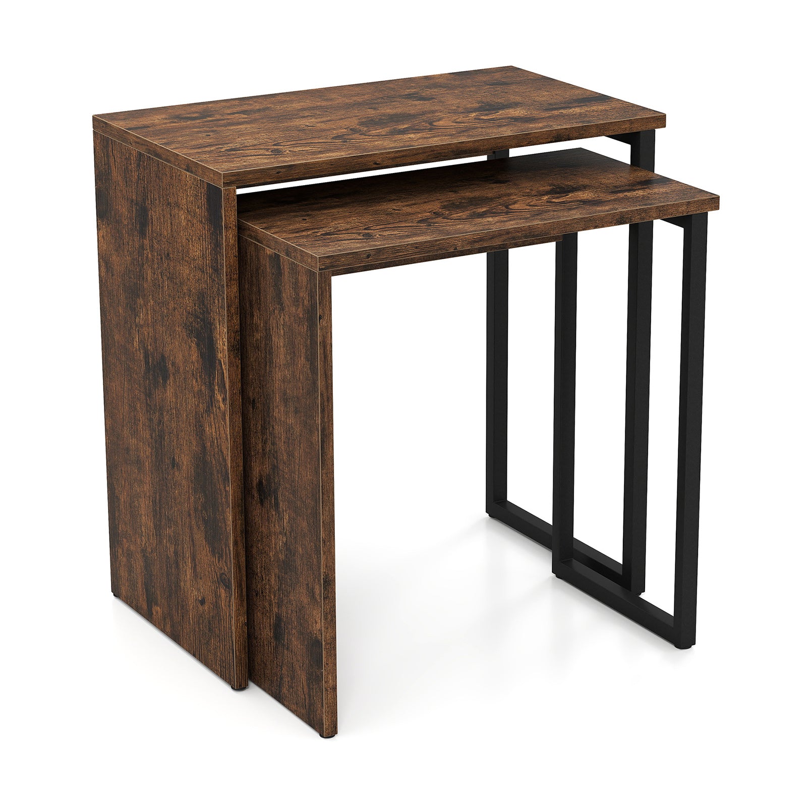 Nesting Coffee Table Set of 2 Faux Wood Top Sofa Side Table-Rustic Brown