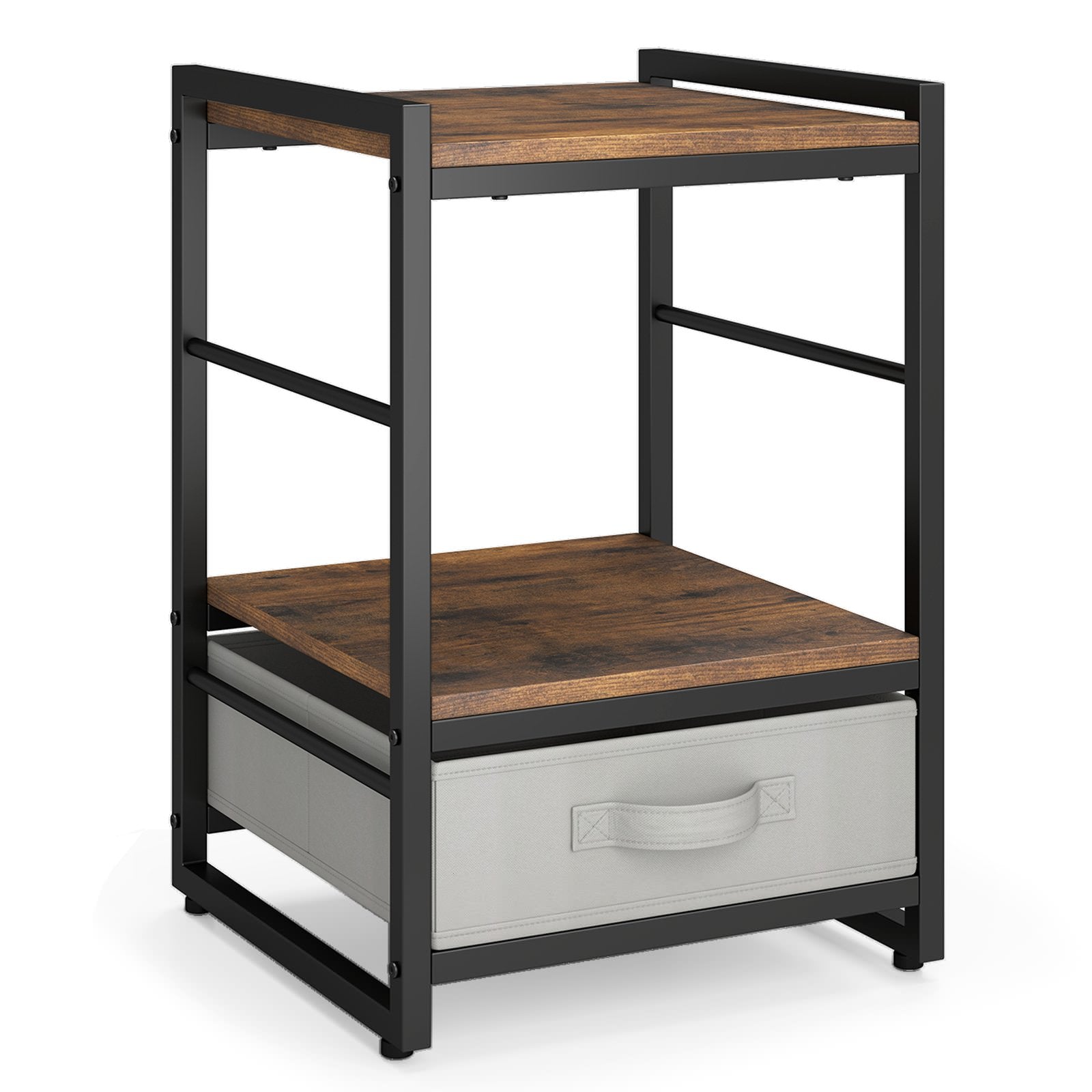 Nightstand Bedside Table with Fabric Drawer Open Wood Shelf-Rustic Brown