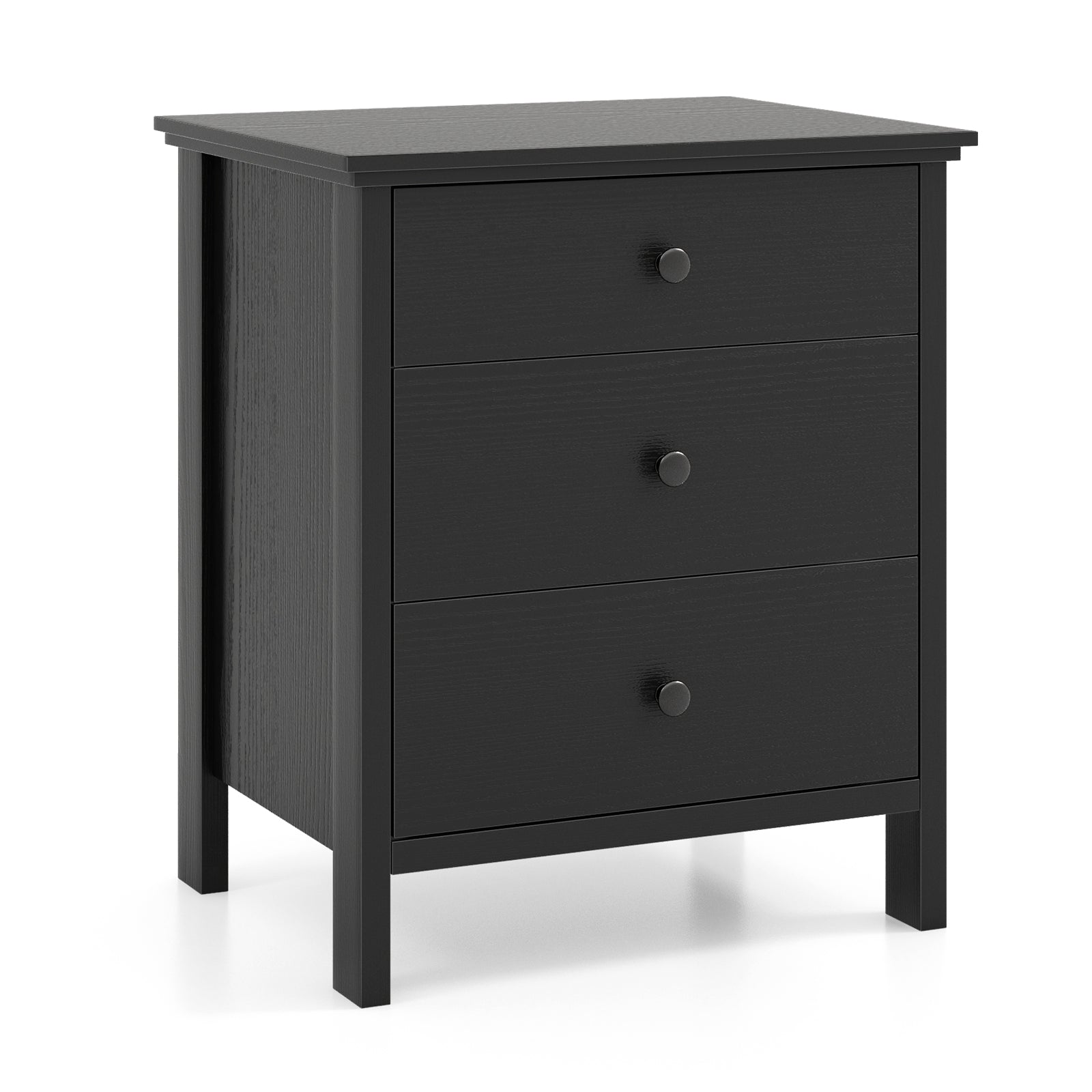 Nightstand with 3 Drawer for Bedroom Compact Storage Chest-Black