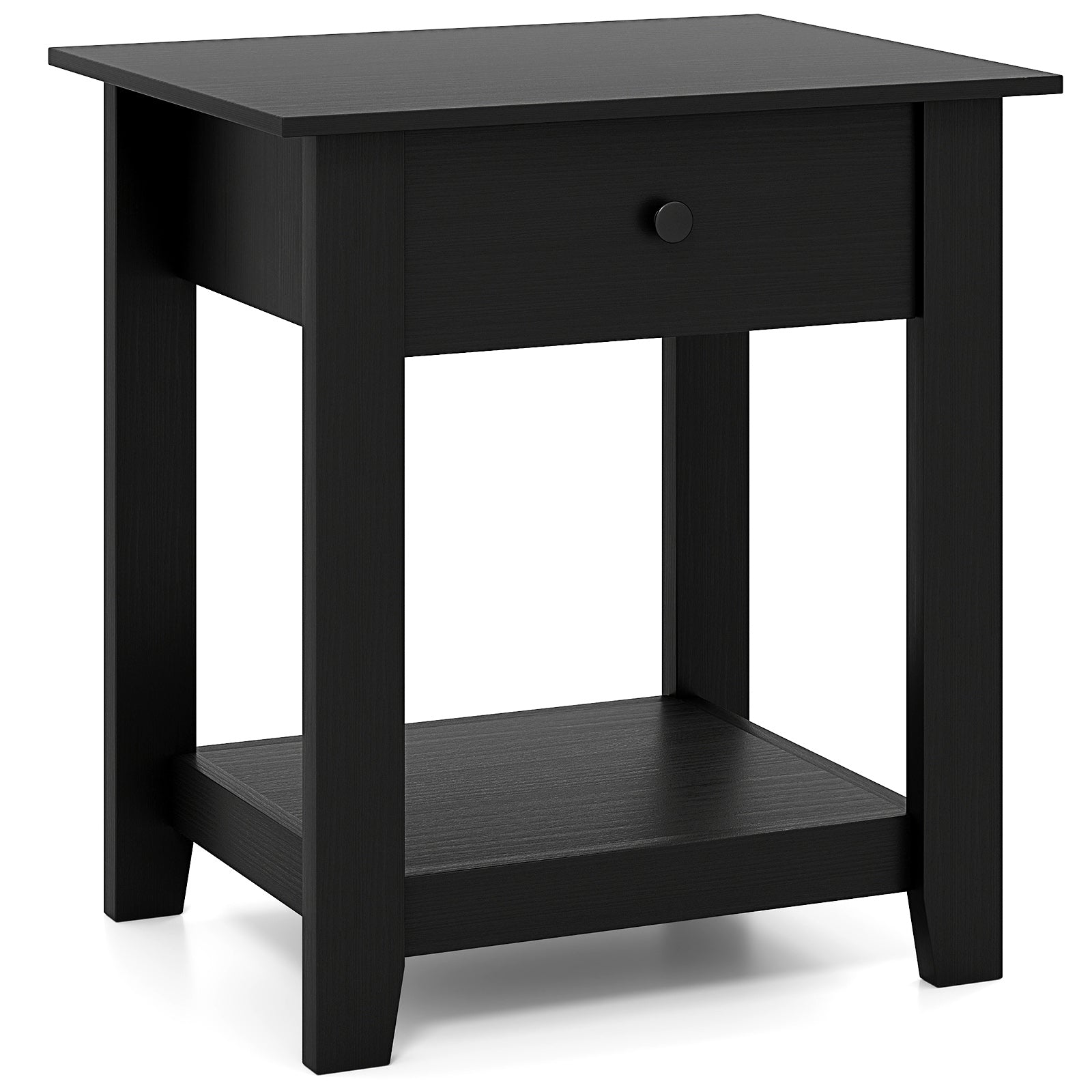 Nightstand with Drawer 3-Tier Modern Bedside Table with Open Shelf-Black