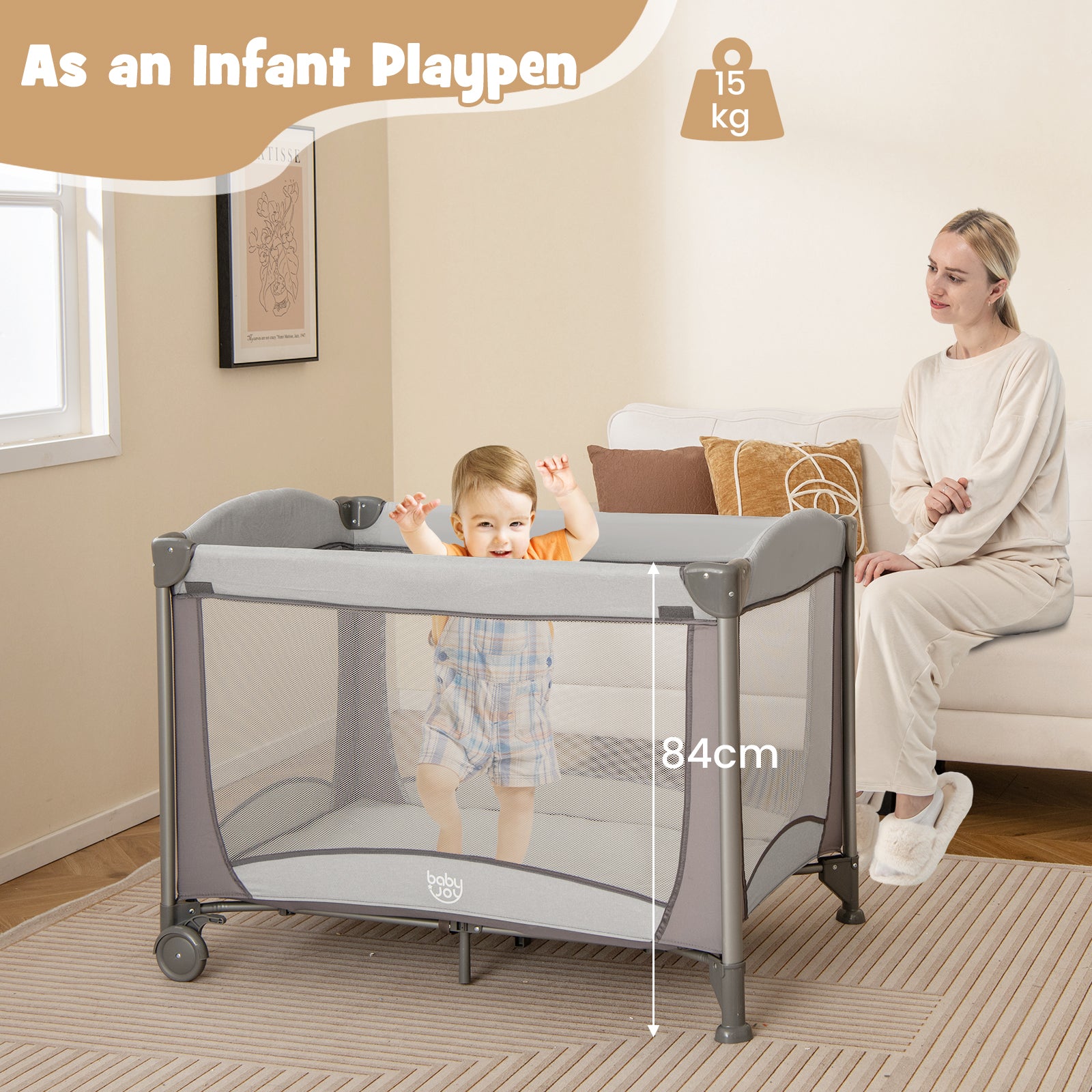 5 in 1 Portable Nursery Center with Bassinet and Cradle-Grey