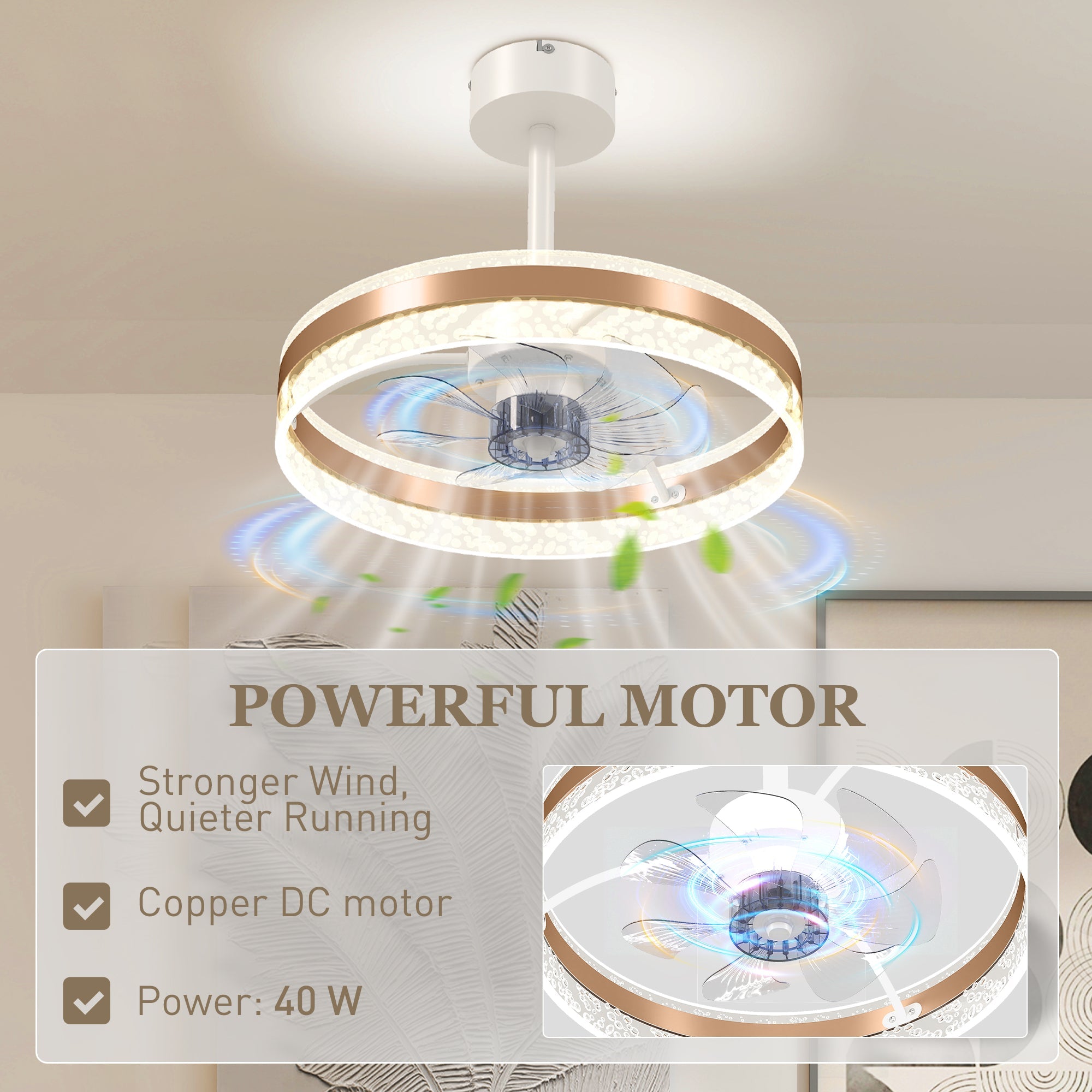 HOMCOM Ceiling Fan with LED Light and Remote - Gold Tone