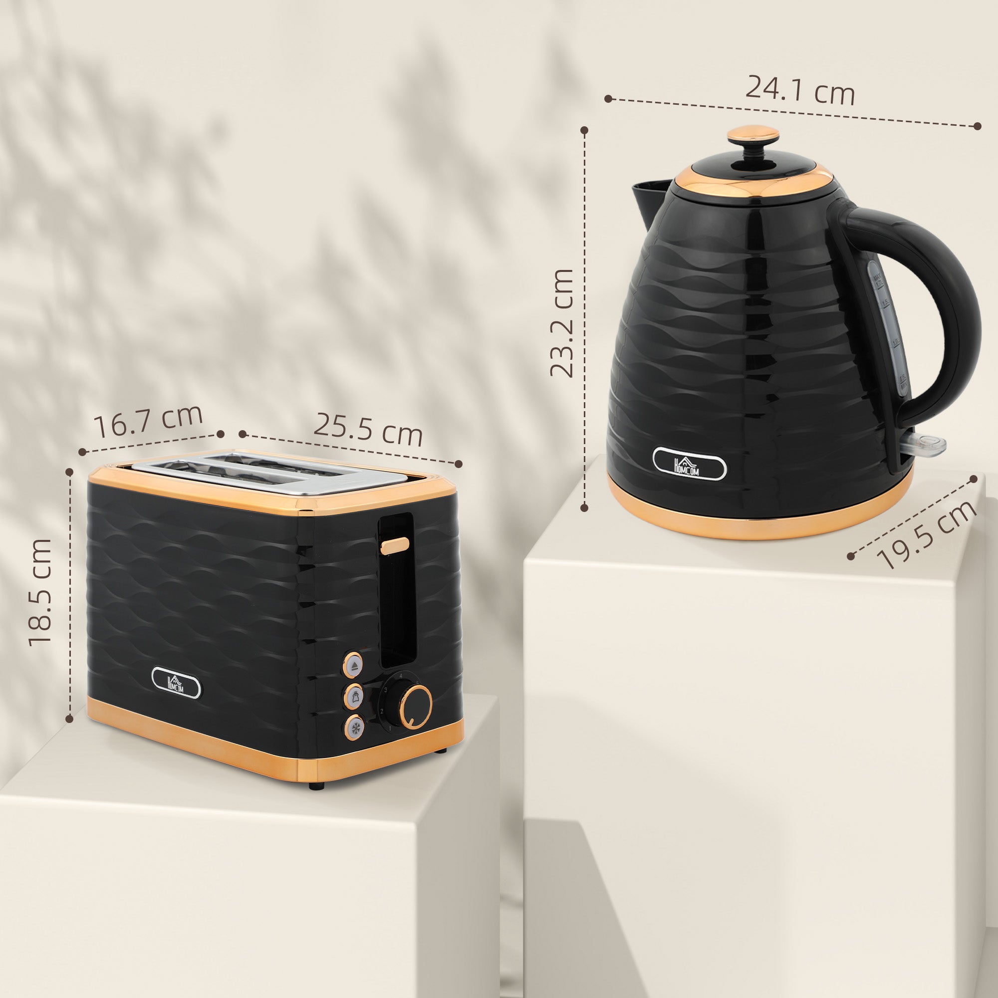 HOMCOM 3000W 1.7L Rapid Boil Kettle & 2 Slice Toaster, Kettle and Toaster Set with 7 Browning Controls and Crumb Tray, Black