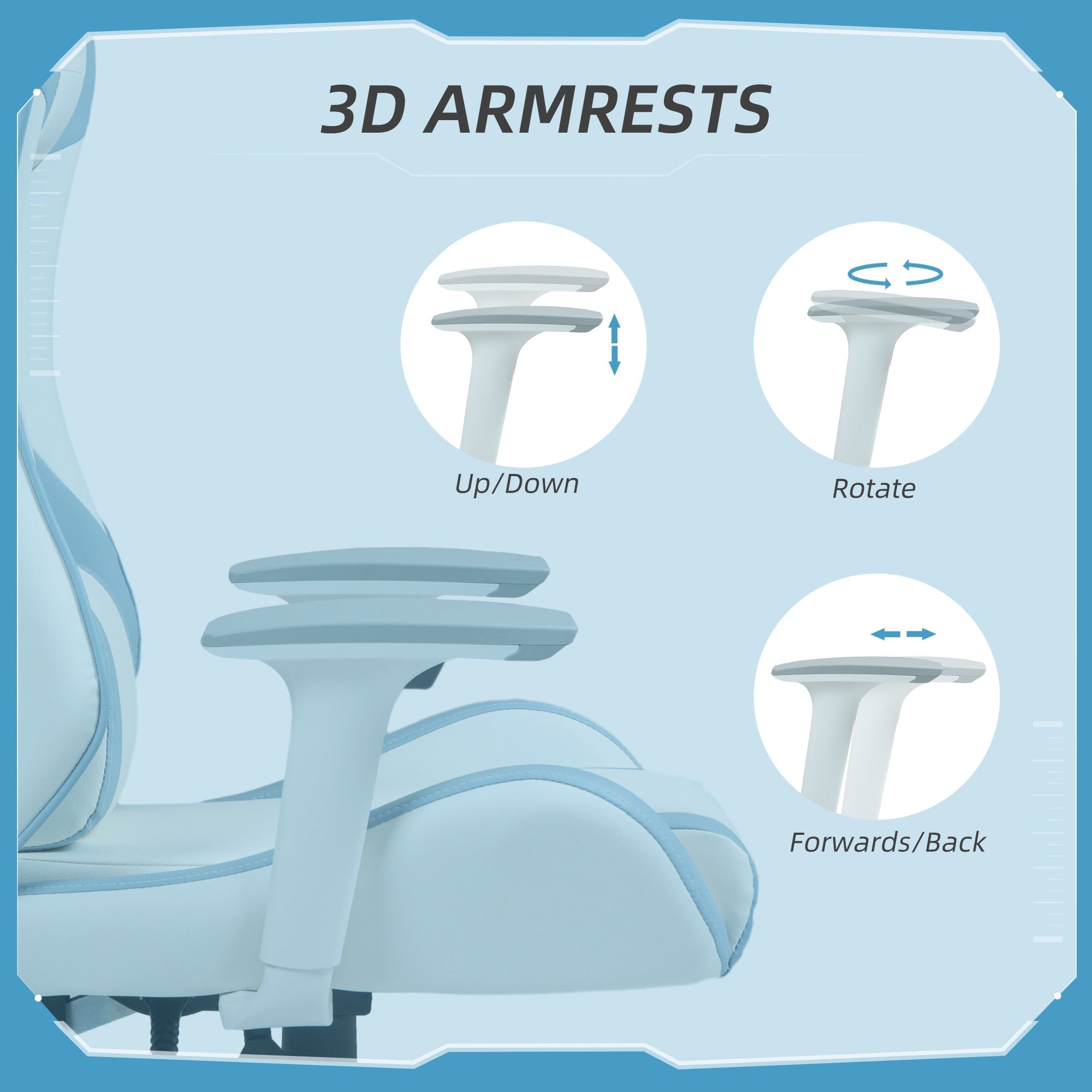 HOMCOM Faux Leather Colour Block Gaming Chair, with 135√Ç¬∞ Reclining Back - Blue/White