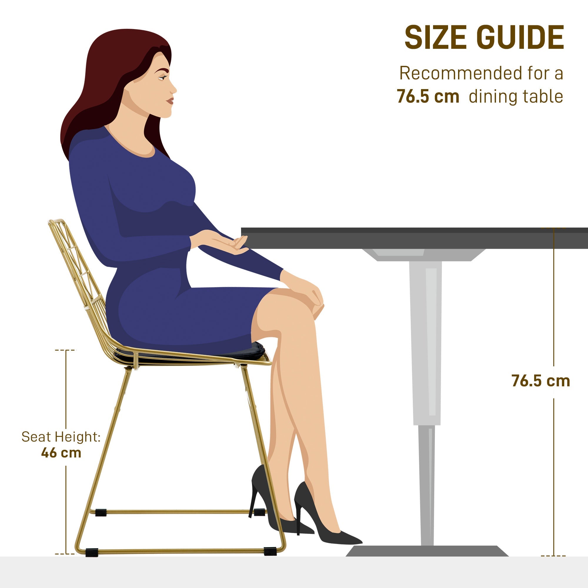 HOMCOM Luxurious Dining Chairs Set of 4, Metal Wire Kitchen Chair with Removable Velvet-feel Cushion, Cut-out Back and Steel Frame for Dining Room, Gold Tone