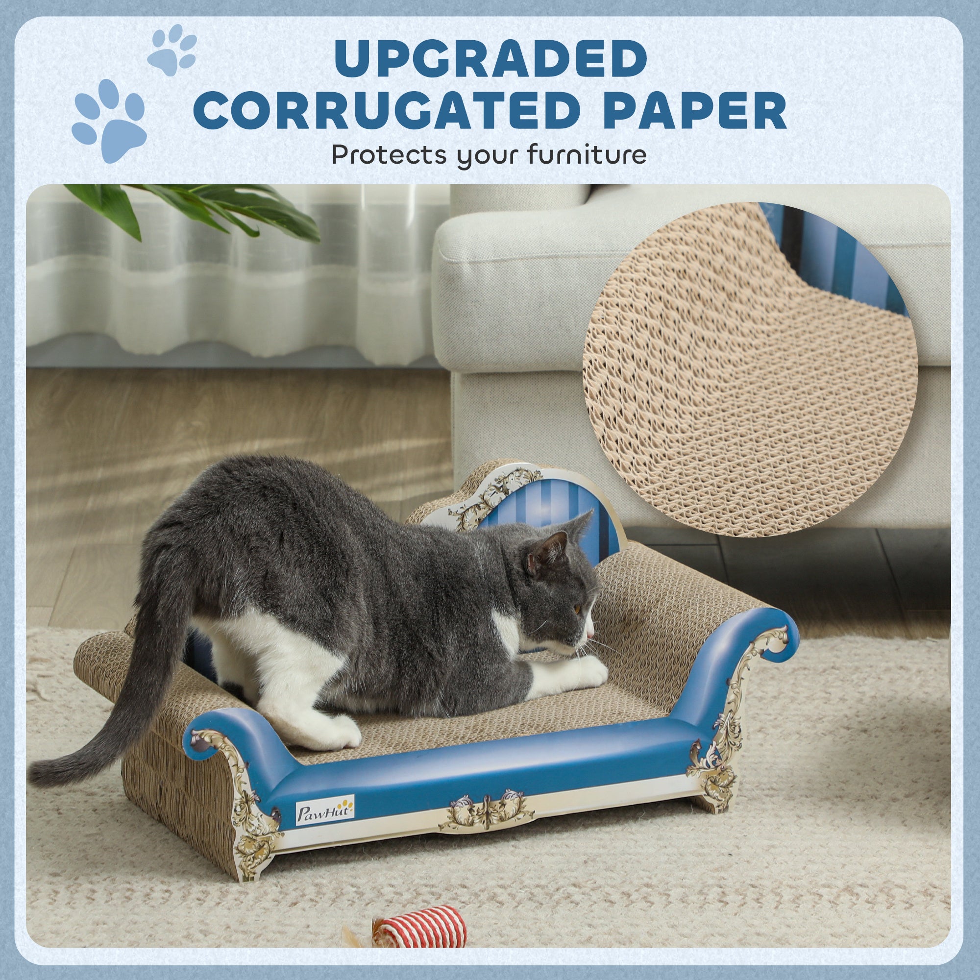 PawHut 2-in-1 Cat Scratching Board with Catnip for Indoor Cats, 26.5 x 57 x 26.5cm, Blue