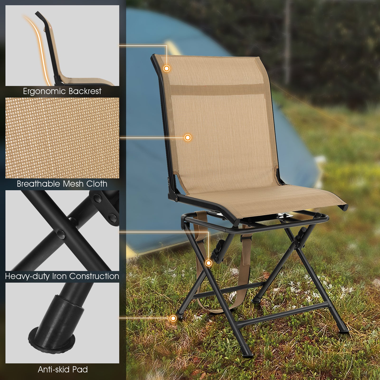 360¬∞ Swivel Hunting Blind Chair with Sturdy Metal Frame Support up to 330 lbs-Coffee