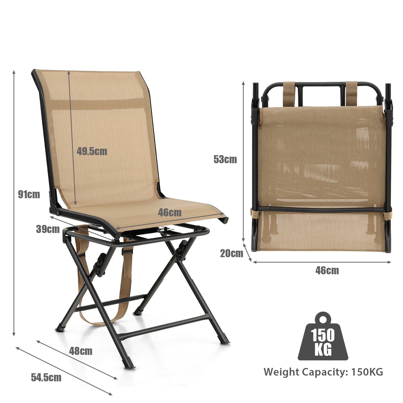360¬∞ Swivel Hunting Blind Chair with Sturdy Metal Frame Support up to 330 lbs-Coffee