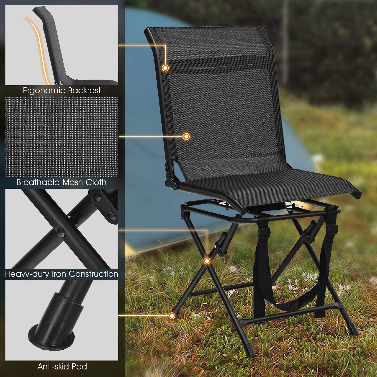 360¬∞ Swivel Hunting Blind Chair with Sturdy Metal Frame Support up to 330 lbs-Black