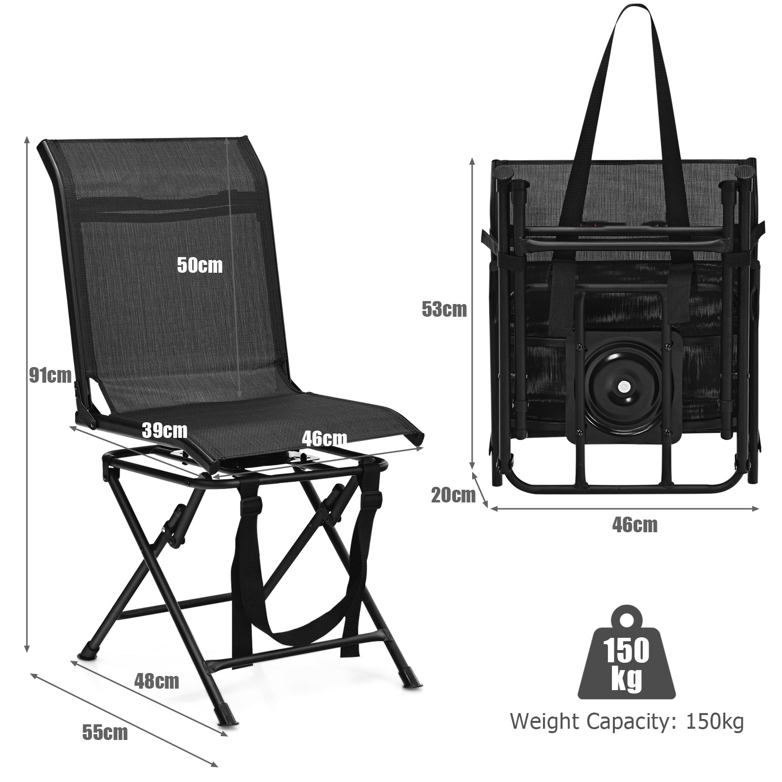 360¬∞ Swivel Hunting Blind Chair with Sturdy Metal Frame Support up to 330 lbs-Black