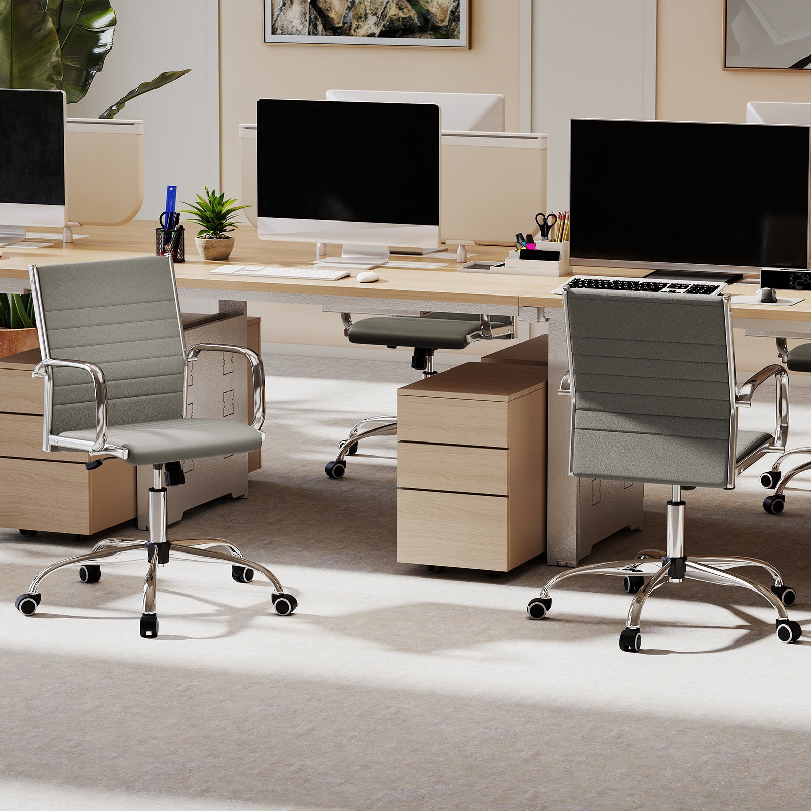 Height Adjustable Rolling High-Back Executive Chair for Home Office-Grey