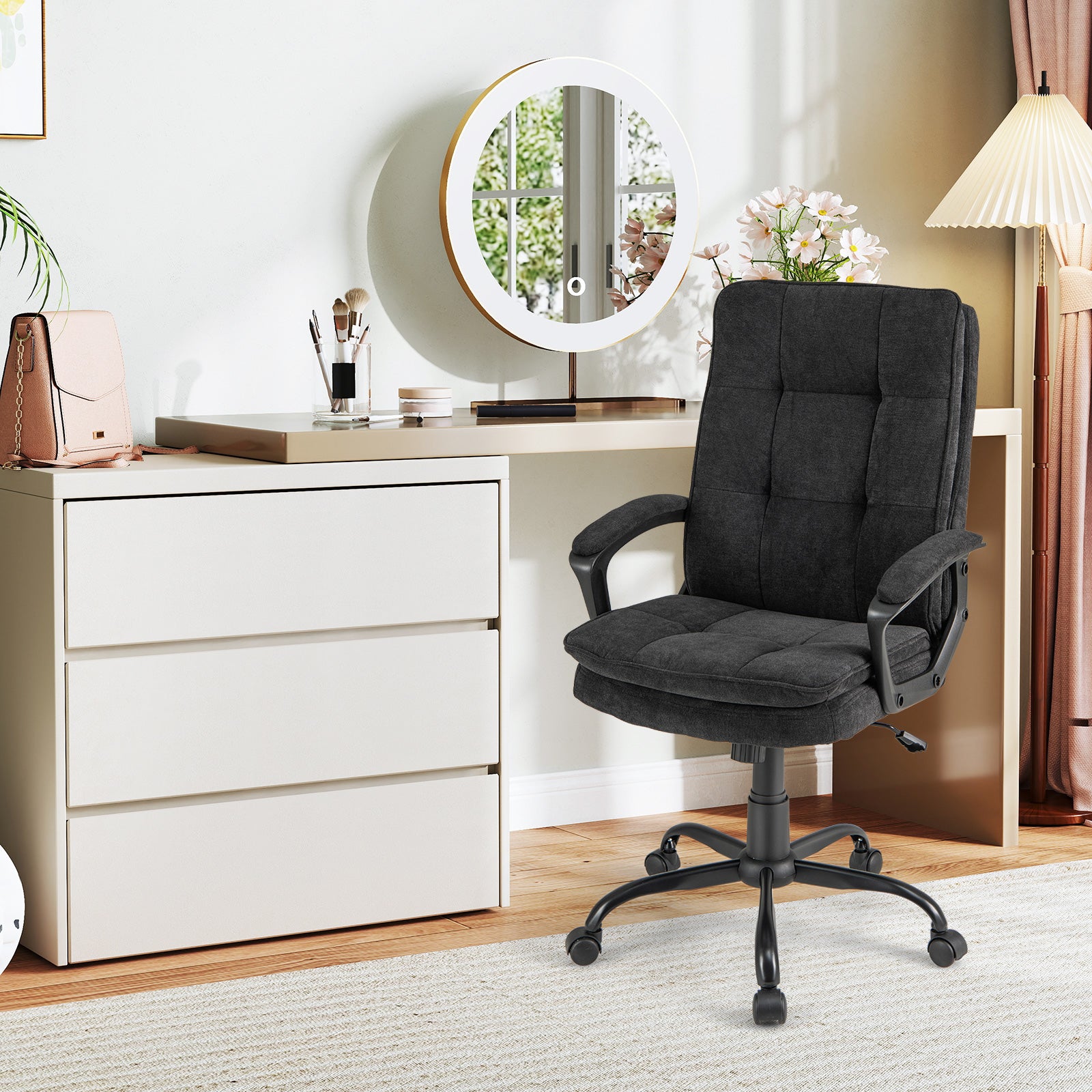 Height-adjustable Office Chair with Rocking Function and Armrest-Black