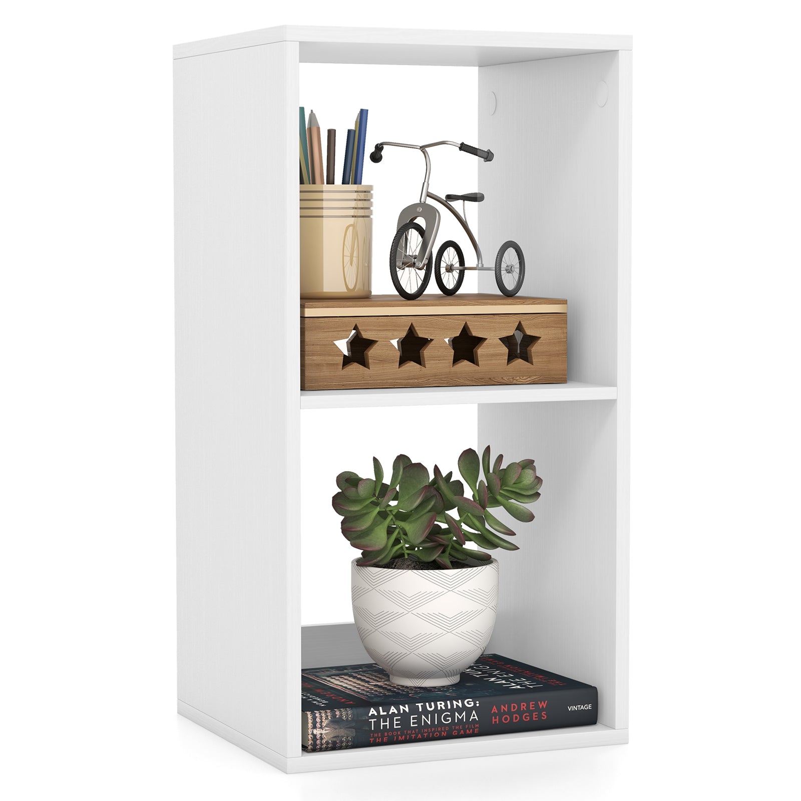 Open Back 2-tier Bookshelf with Anti-toppling Kit-White