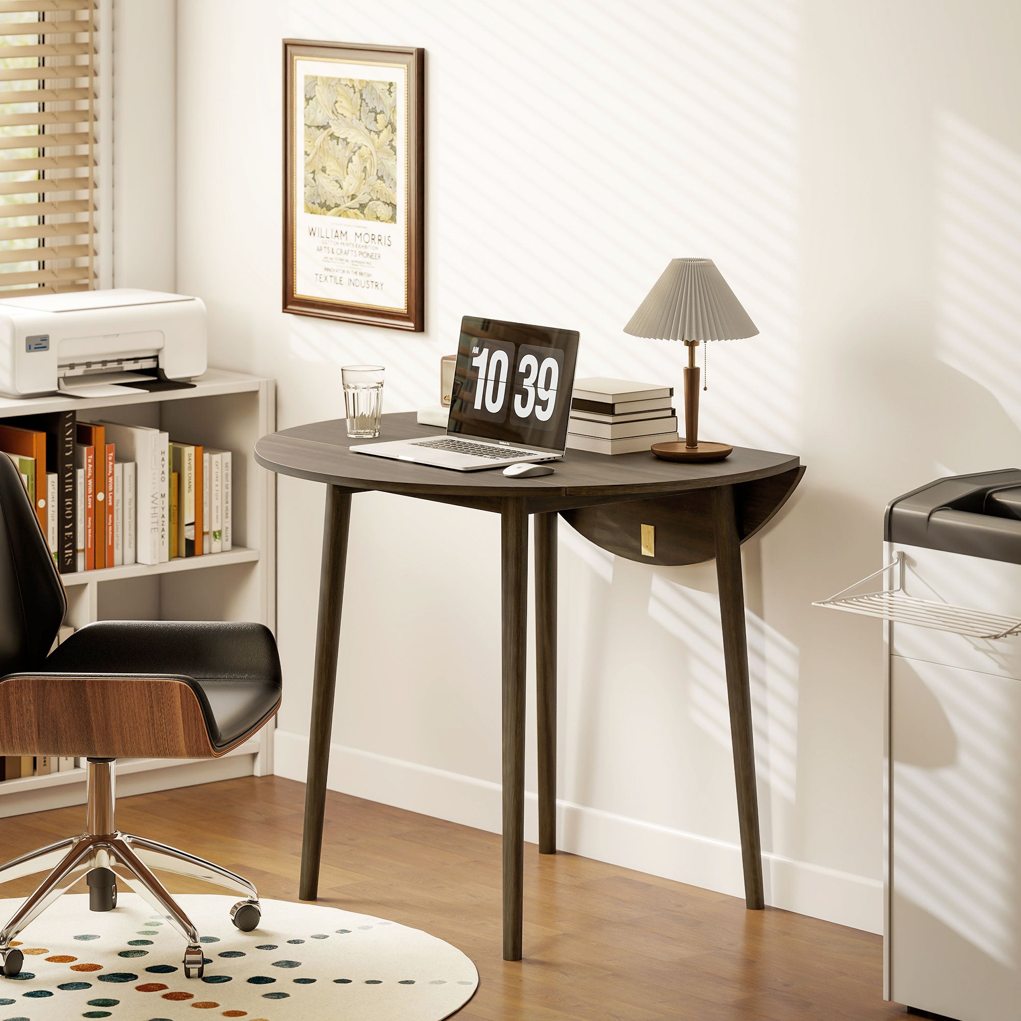 HOMCOM Folding Dining Table for 4, Round Drop Leaf Table, Modern Space Saving Small Kitchen Table with Wood Legs for Dining Room, Grey