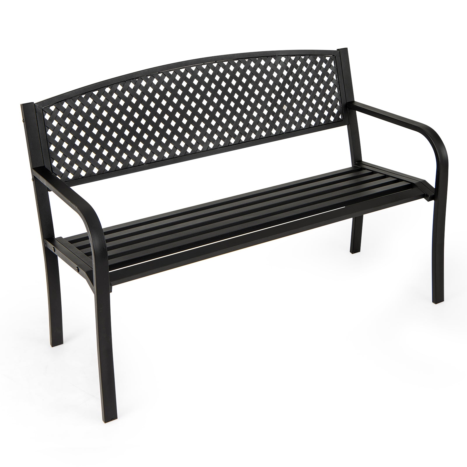 Outdoor 127CM Garden Bench with Patterned Backrest and Curved Armrests-Black