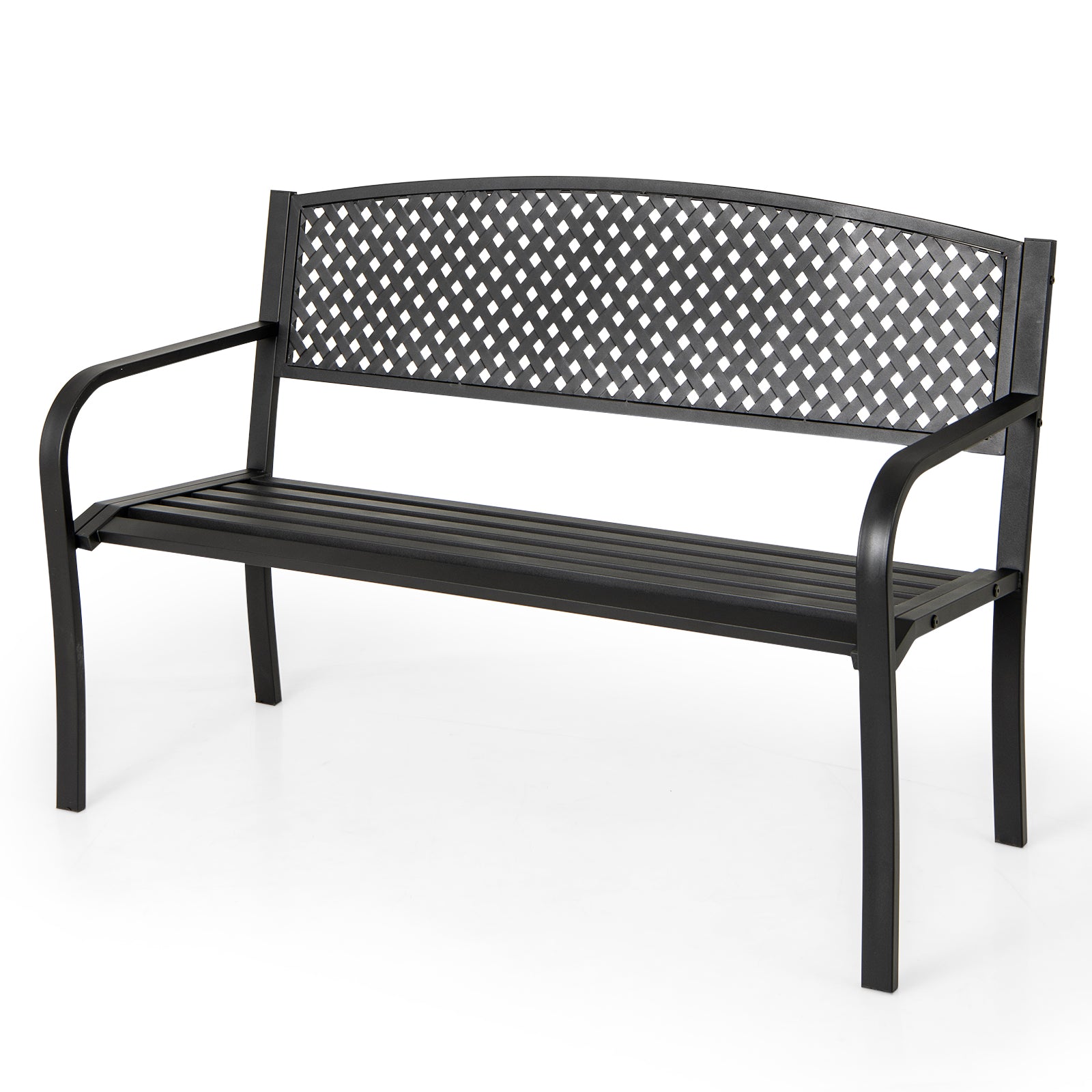 Outdoor 127CM Garden Bench with Patterned Backrest and Curved Armrests-Black