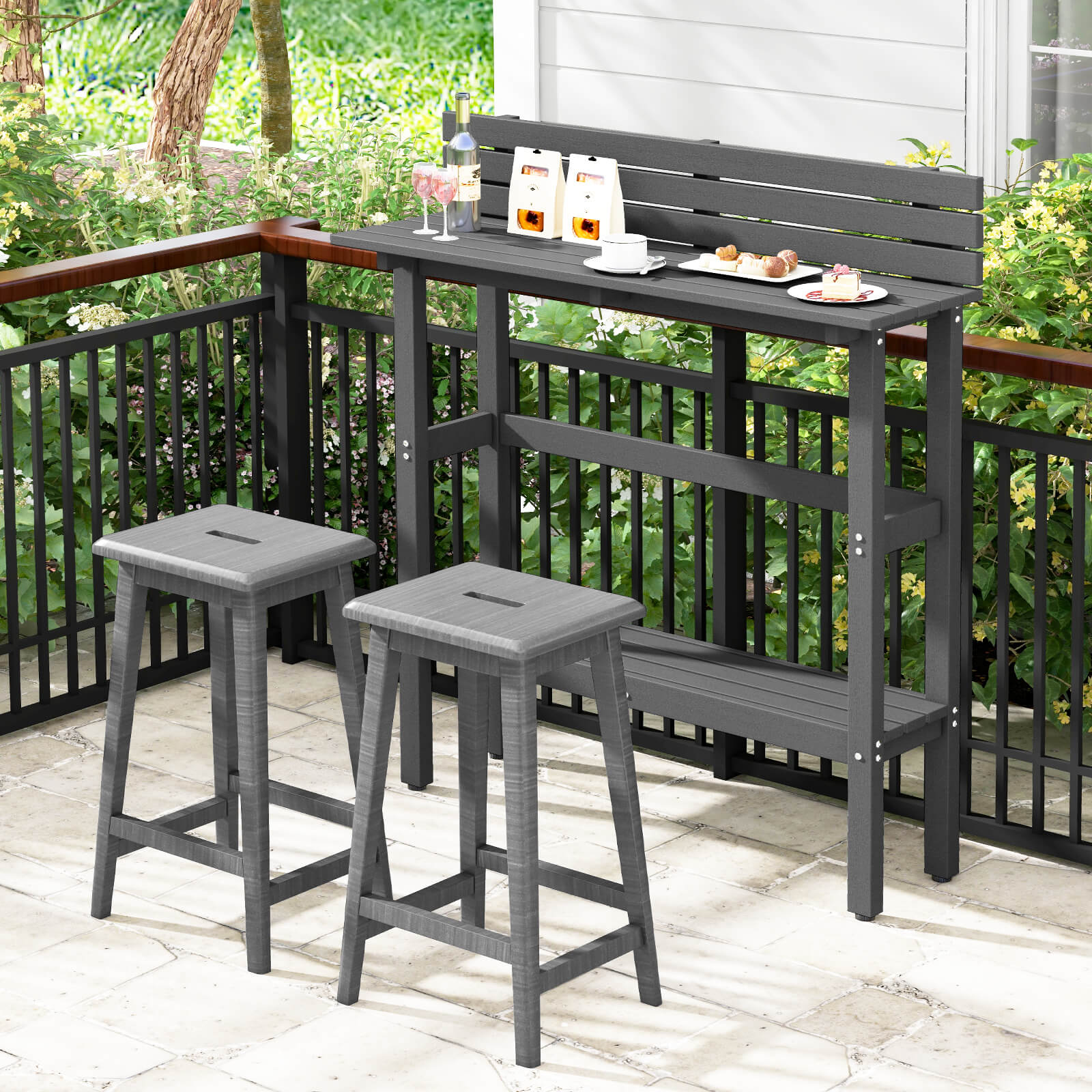 Outdoor Bar Table Patio Pub Height Counter Table with Storage Shelf-Grey