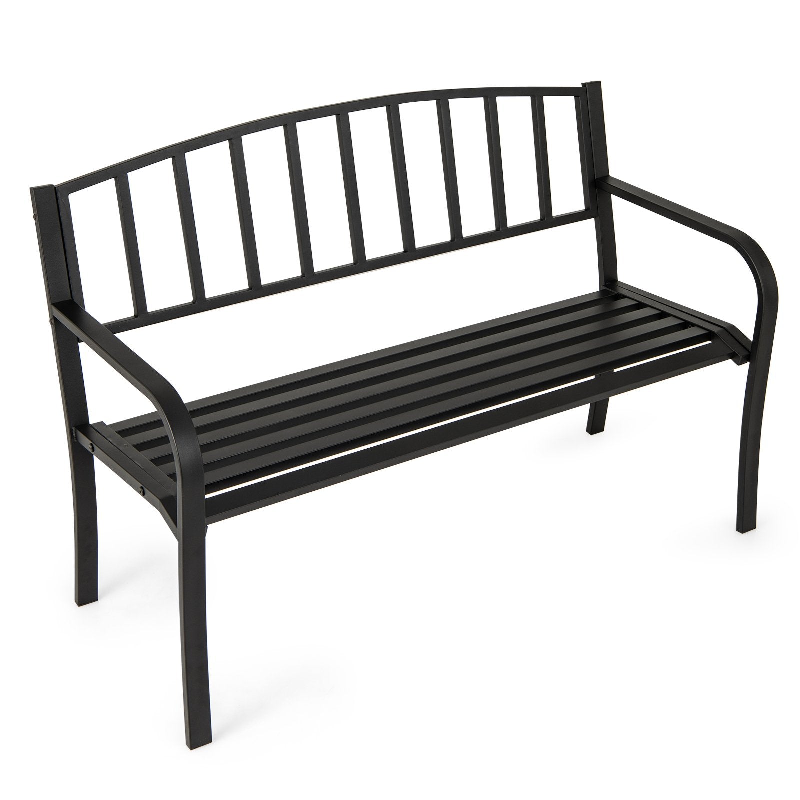 Outdoor Bench 127cm Garden Bench with Slatted Backrest-Black