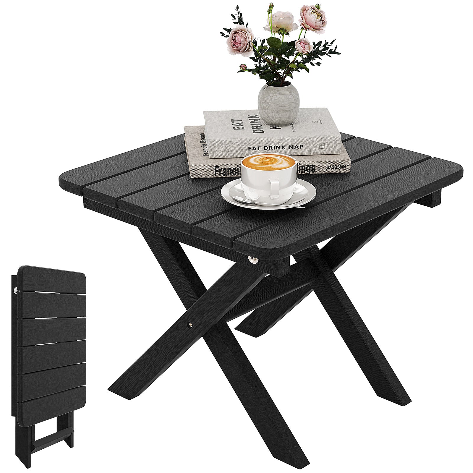 Outdoor Folding Side Table-Black