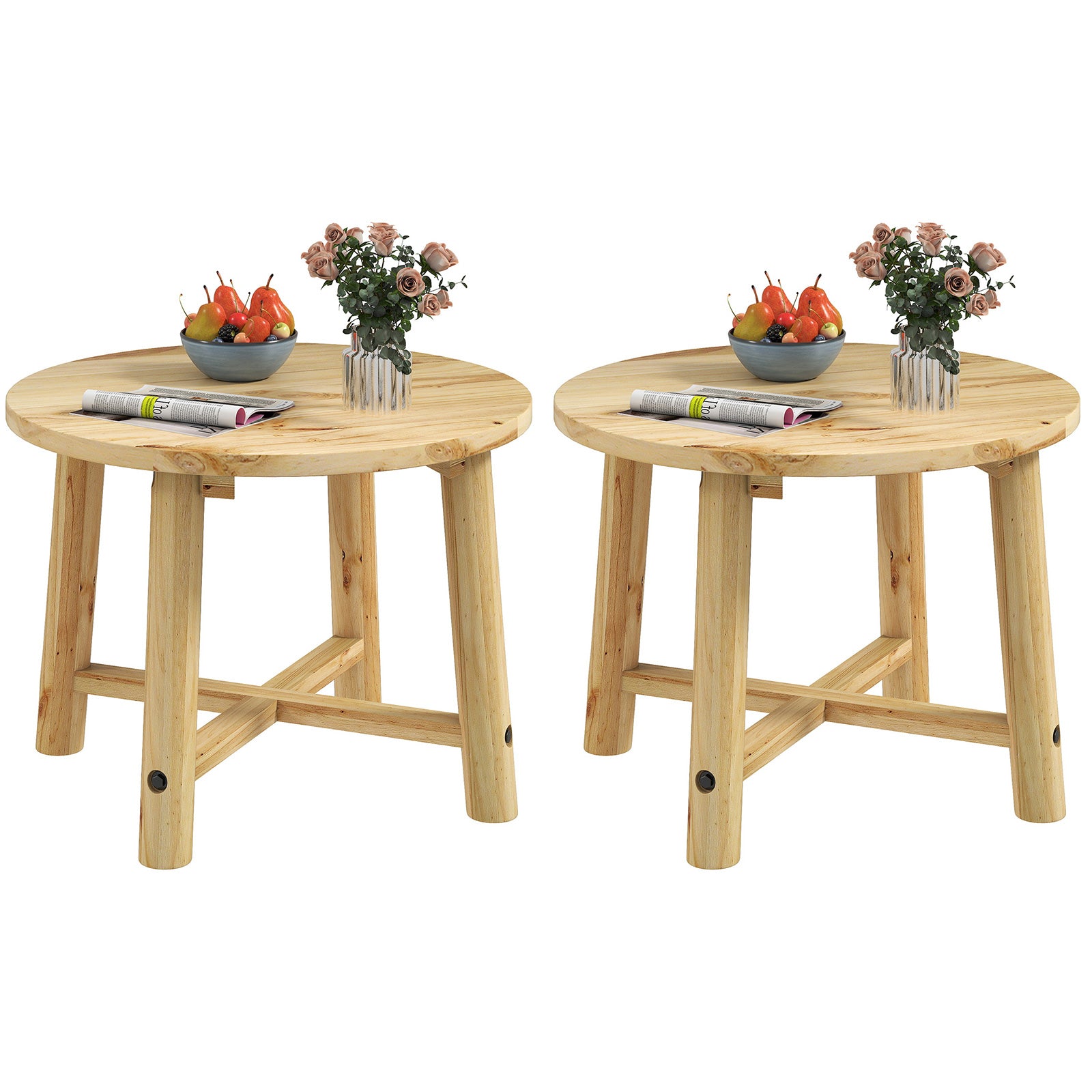 Outdoor Side Table Patio End Table with Solid Wood Structure-Natural