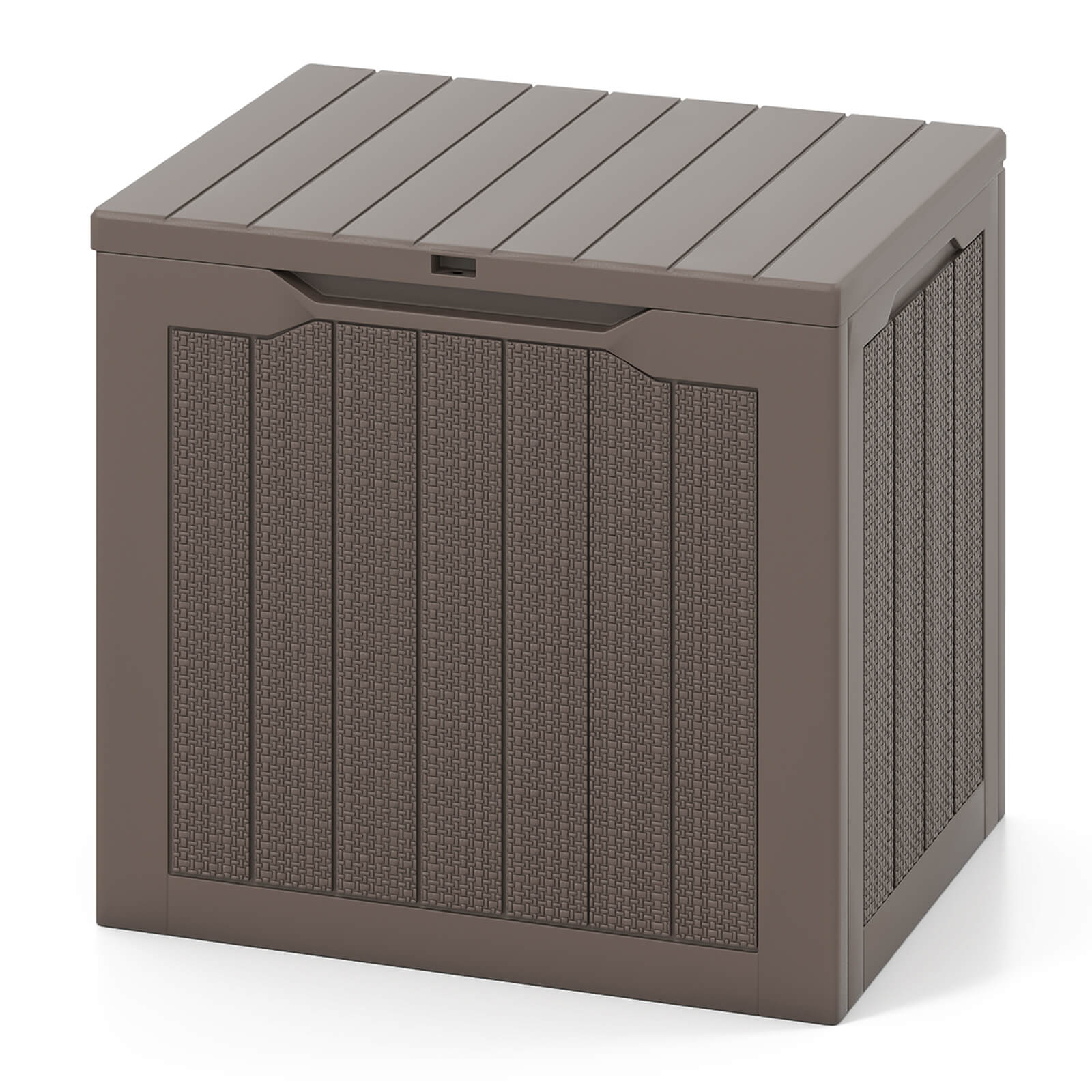 96L Outdoor Storage Box with Lockable Lid and Wicker-woven Texture-Brown