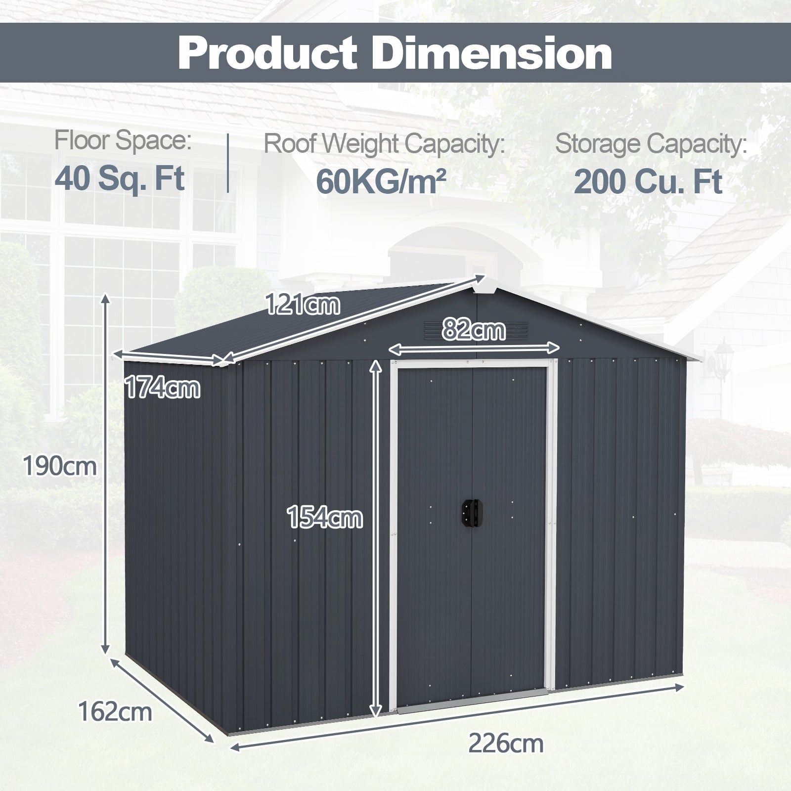Galvanized Metal Garden Shed with Foundation Ramp and Sliding Door