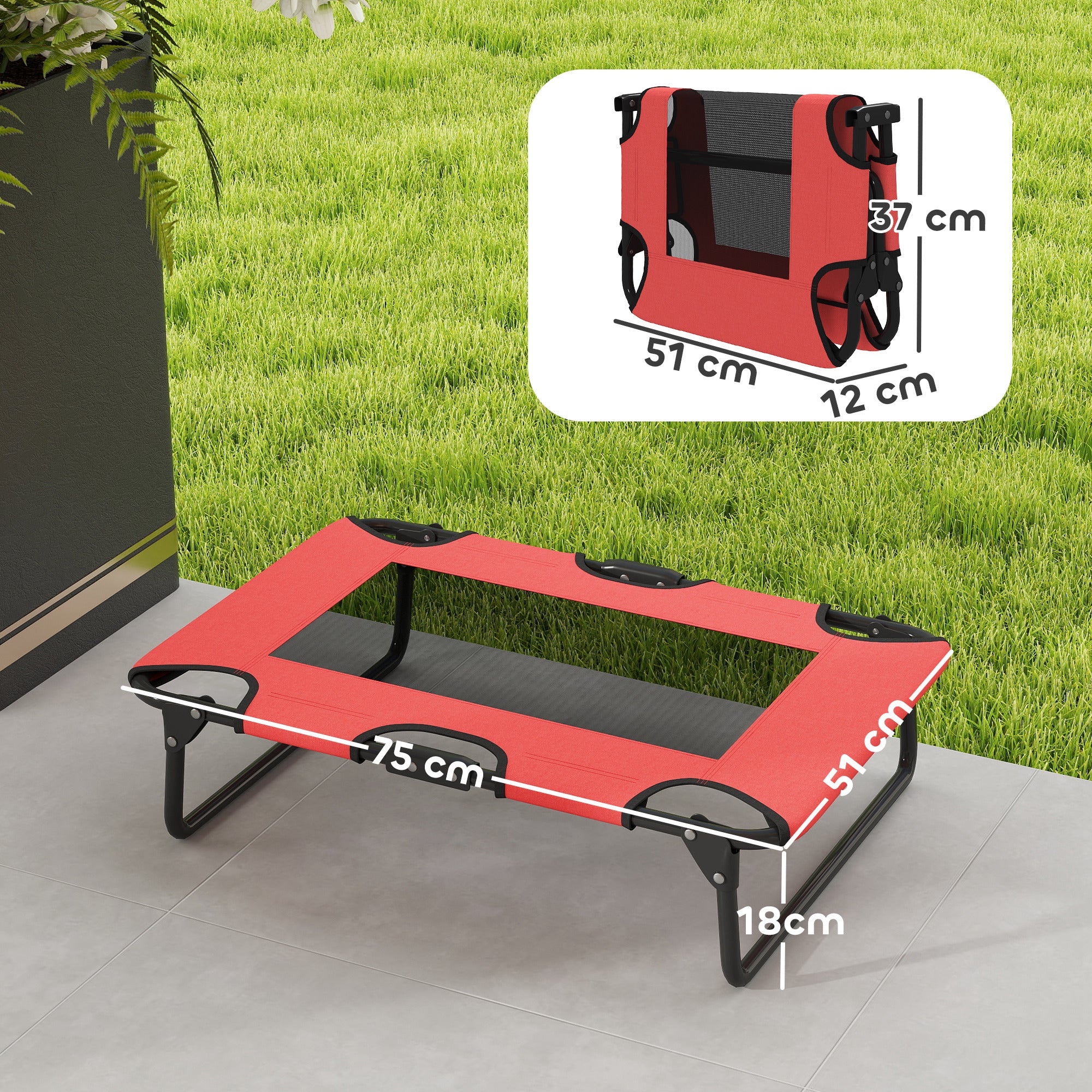 PawHut Portable Raised Dog Bed, Elevated Pet Cot with Breathable Mesh for Indoor Outdoor, for Small Medium Dogs, Red