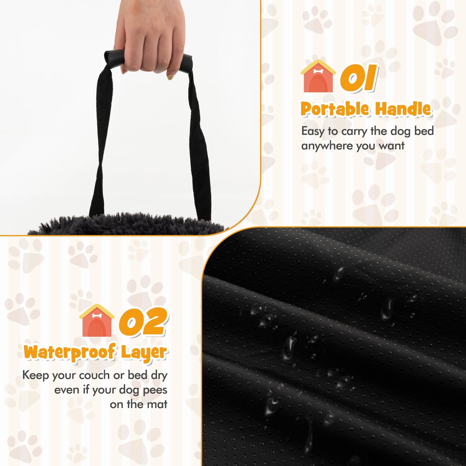 Fluffy Dog Mat Couch Cover Protector with Detachable Washable Cover and Anti-slip Bottom-Black-L