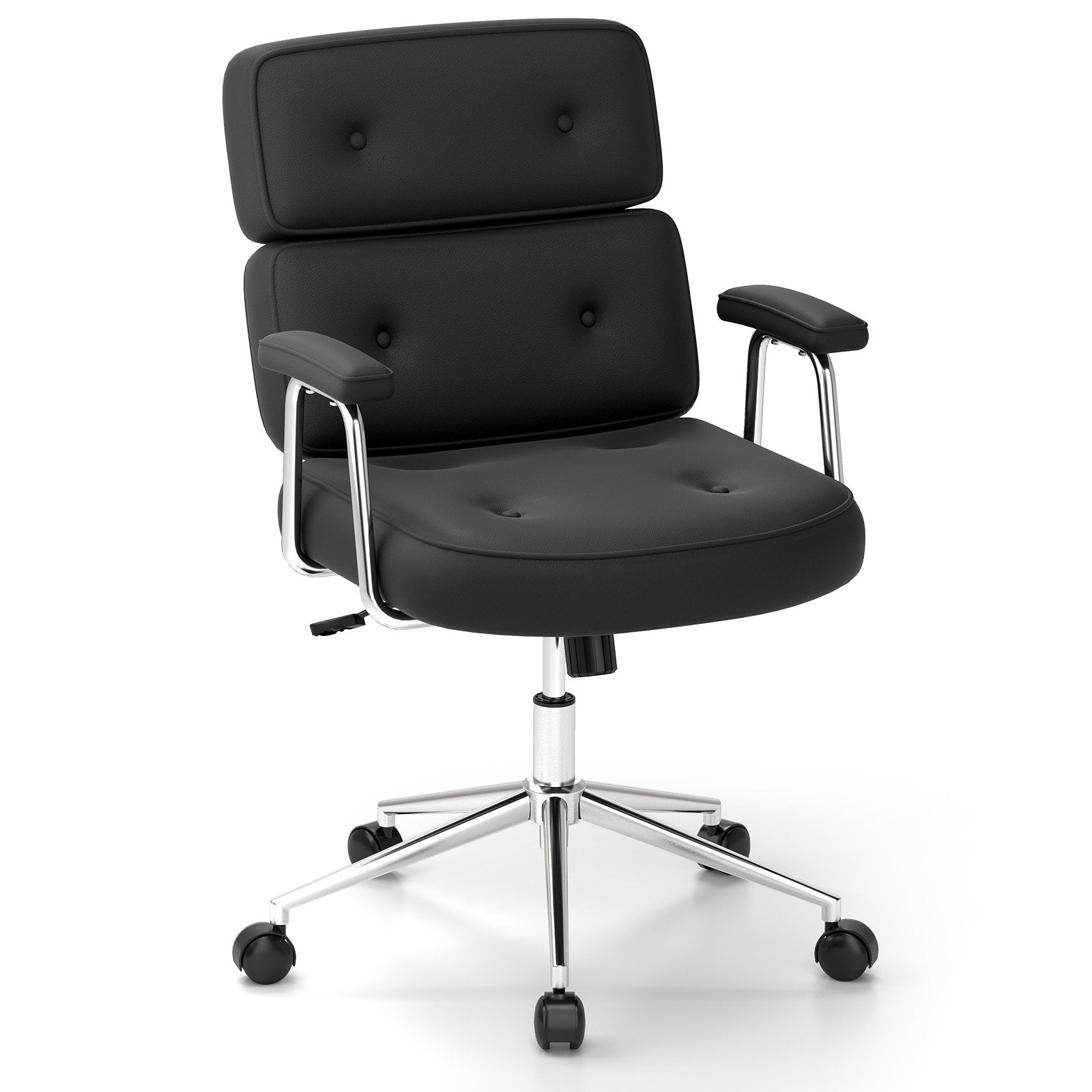 PU Leather Upholstered Office Chair with Button Tufted Back-Black