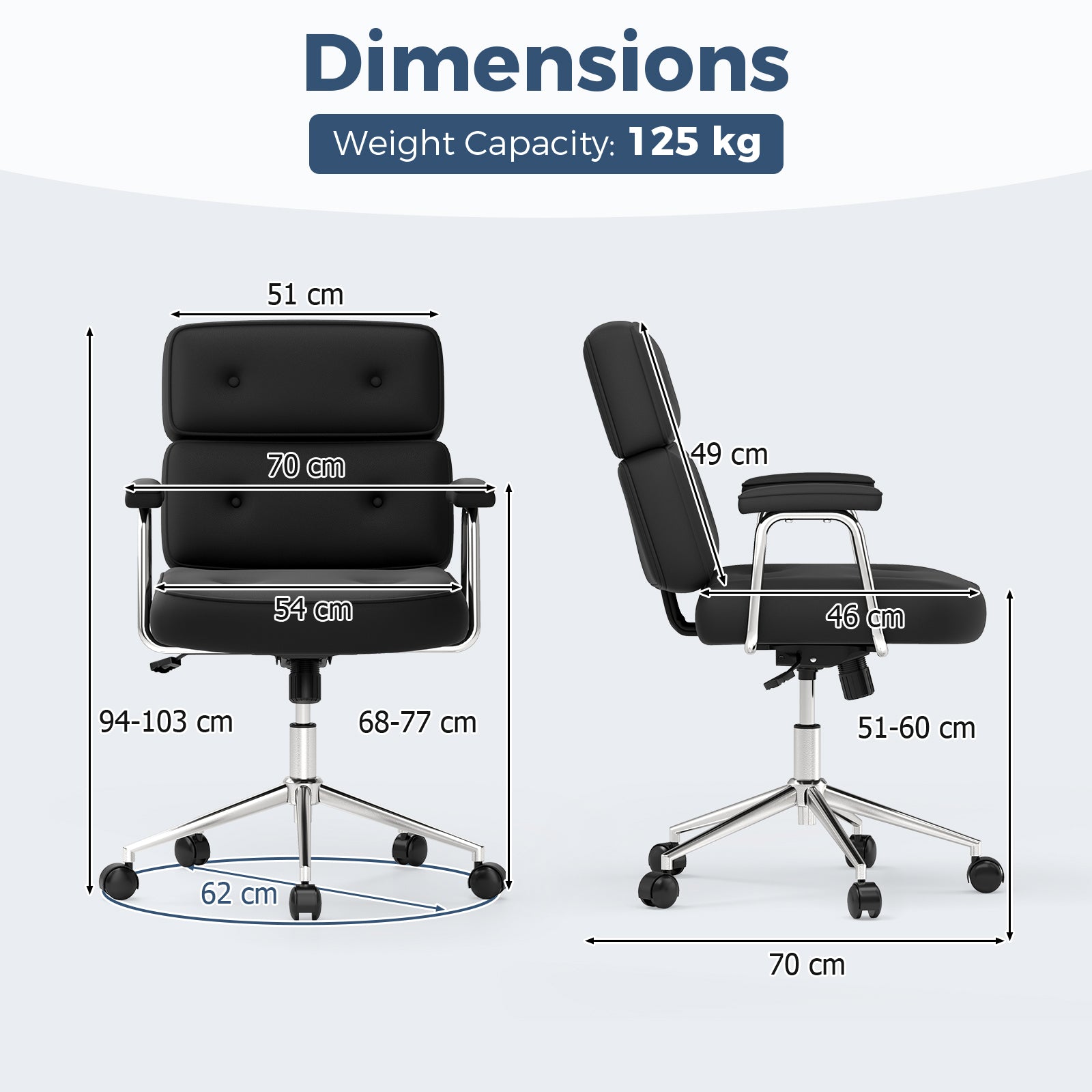 PU Leather Upholstered Office Chair with Button Tufted Back-Black