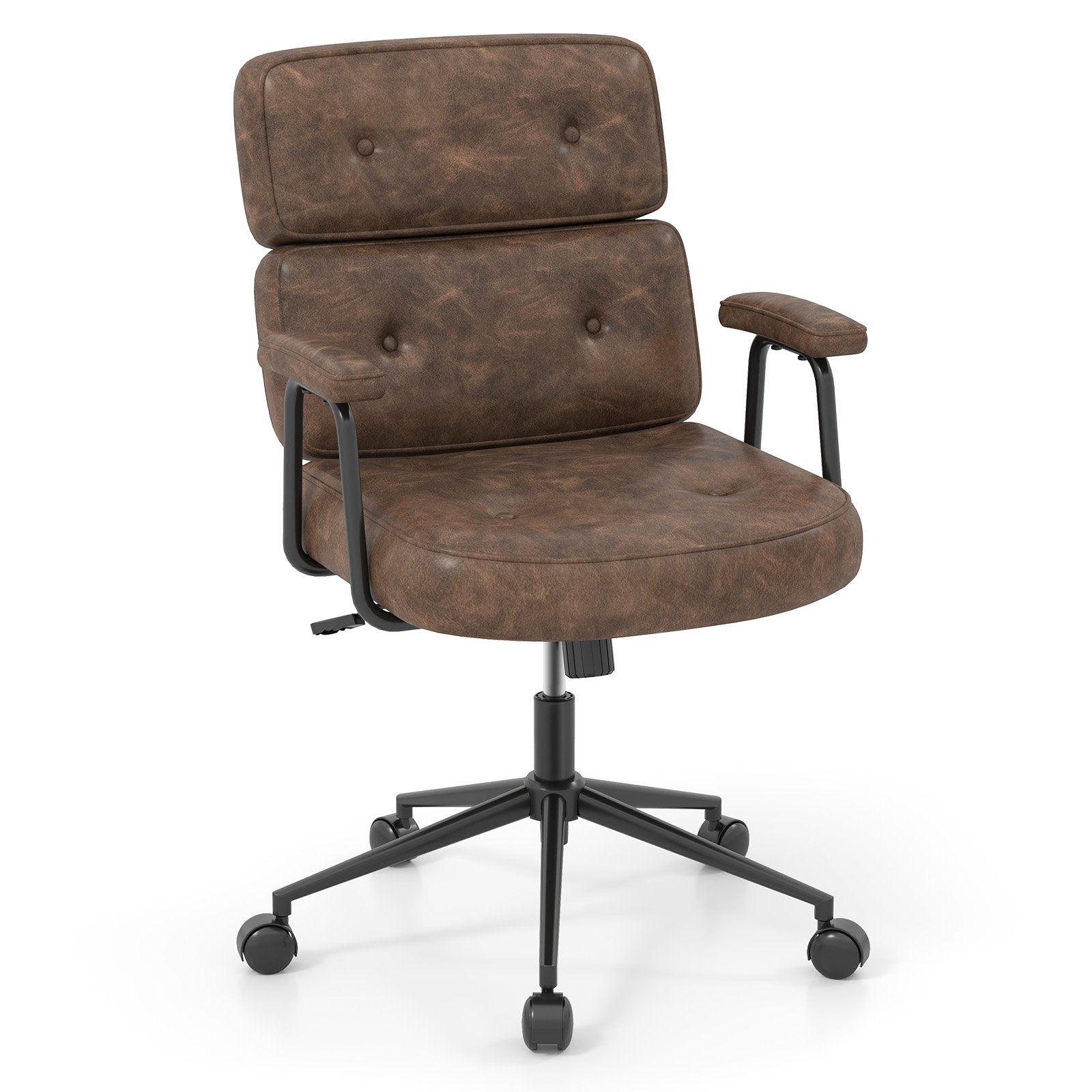 PU Leather Upholstered Office Chair with Button Tufted Back-Brown