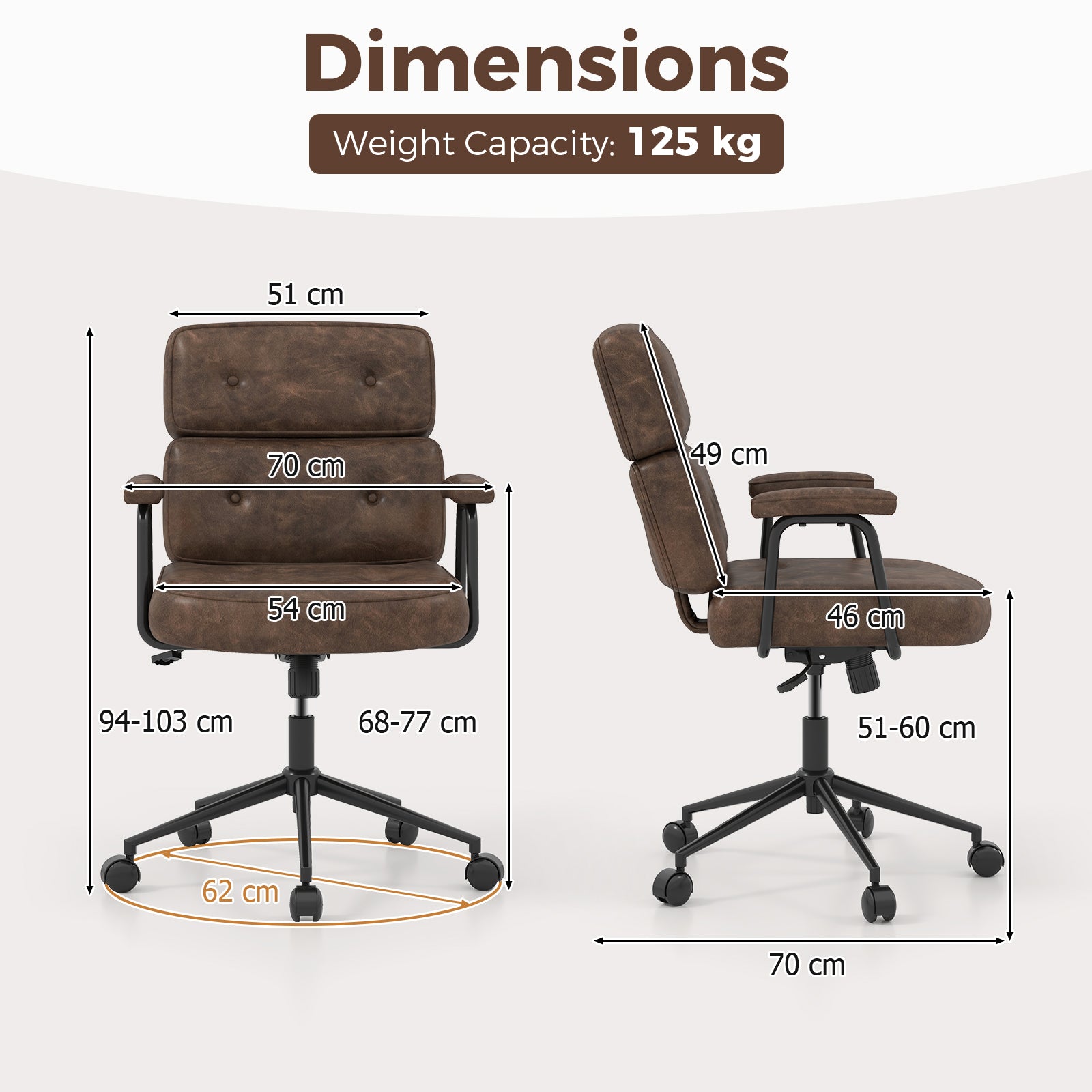 PU Leather Upholstered Office Chair with Button Tufted Back-Brown