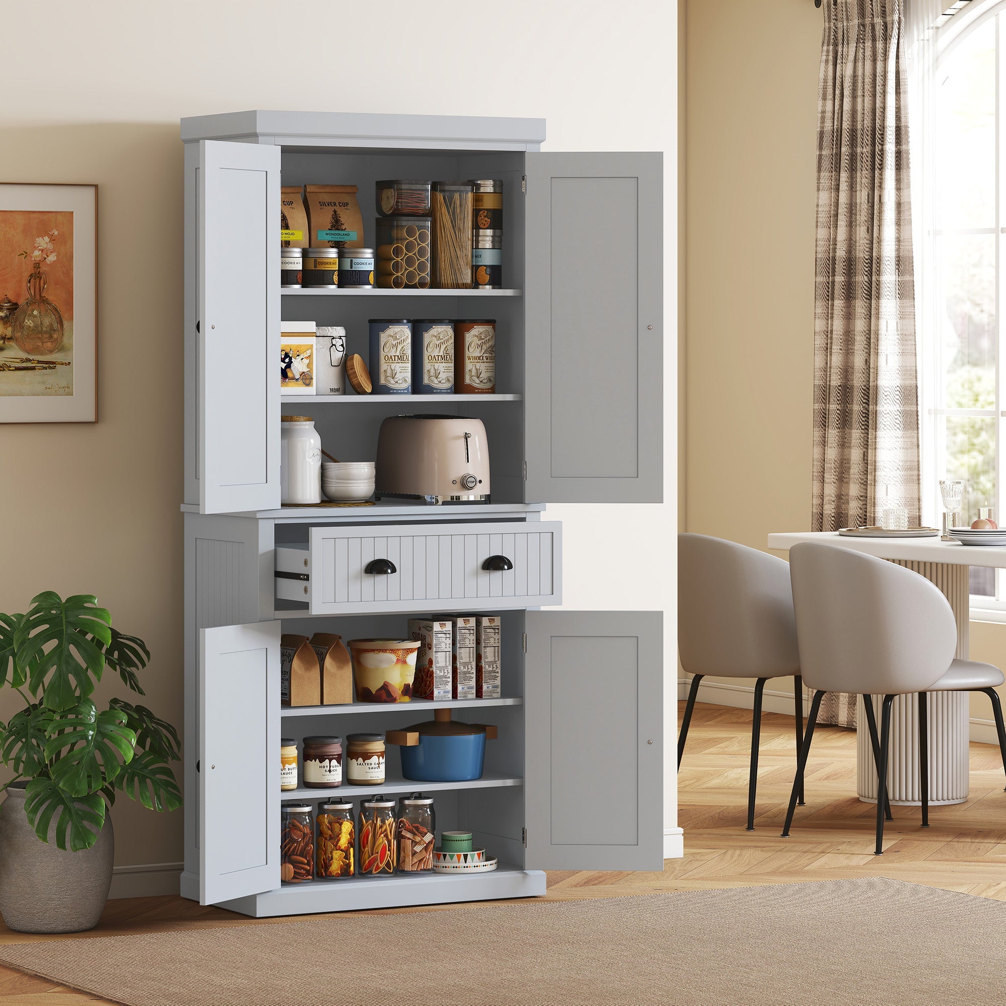 HOMCOM Freestanding Multi-Storage Kitchen Cabinet - Grey