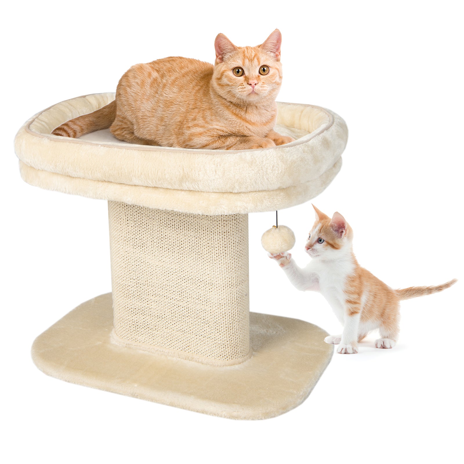 2-Tier Cat Tree with Sleeping Perch Sisal Scratching Plate and Ball-Beige