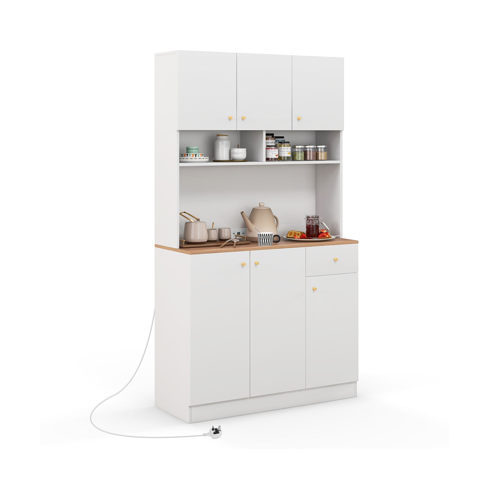 180 cm Tall Pantry Cabinet with Outlets USB Ports-White