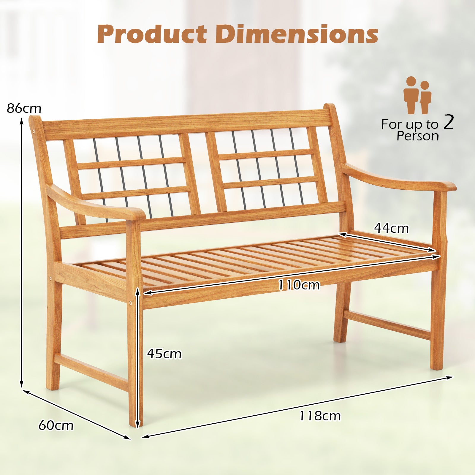 Patio Acacia Wood Bench Wooden 2-Person Outside Chair