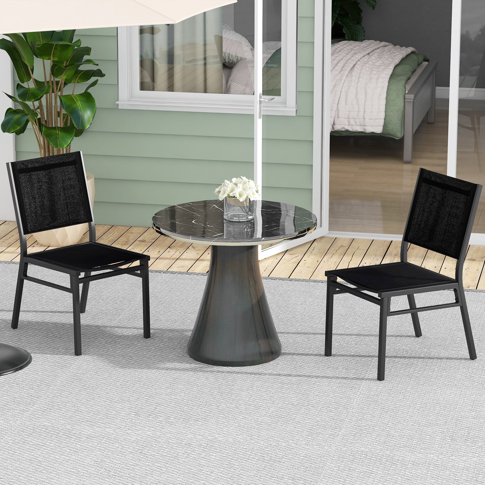 Patio Armless Chair with Breathable Seat and Backrest-2 Pieces