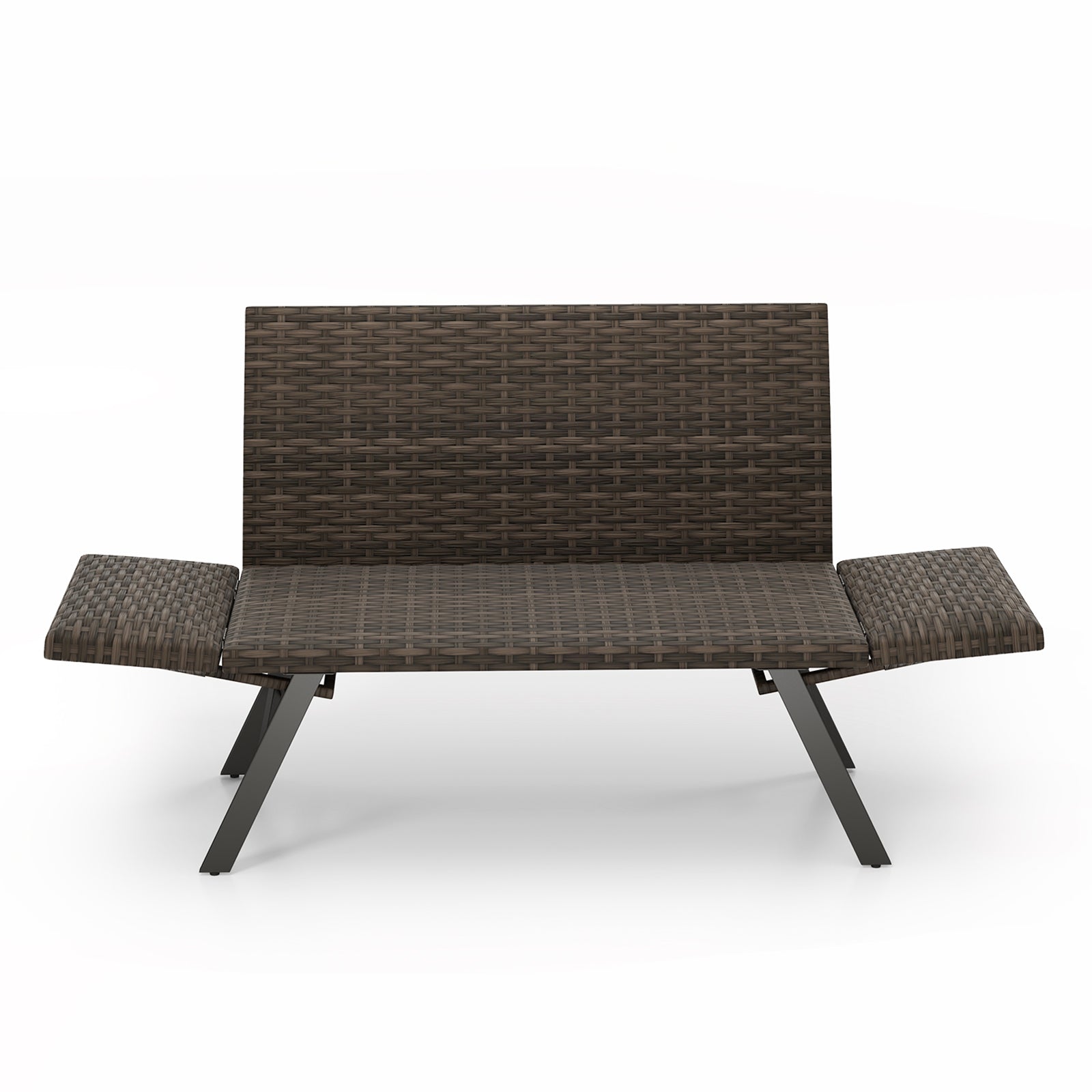 Patio Convertible Sofa for 2 Quick Dry Foam Padded Rattan Loveseat-Grey