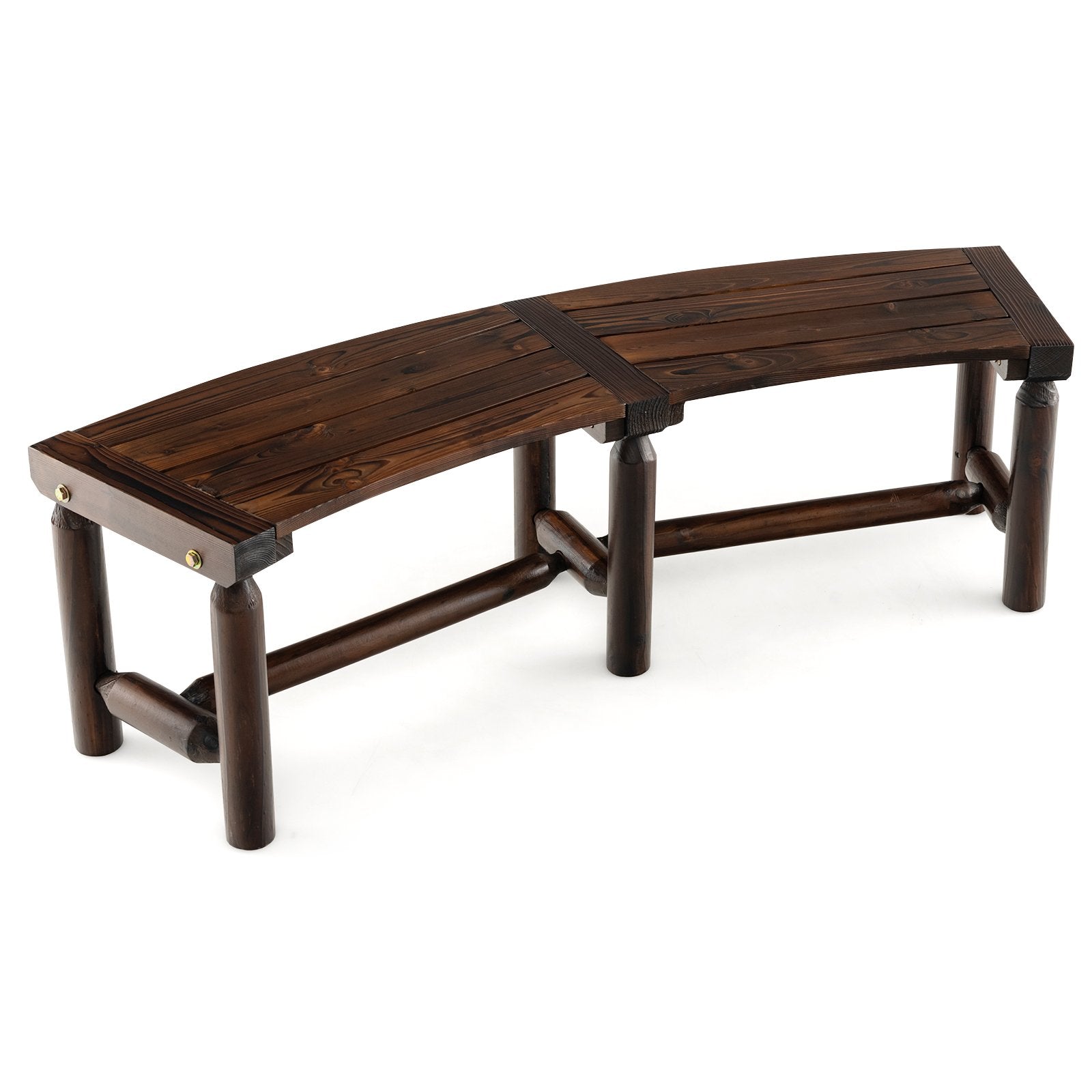 Patio Curved Bench Carbonized Wood Dining Bench for Round Table