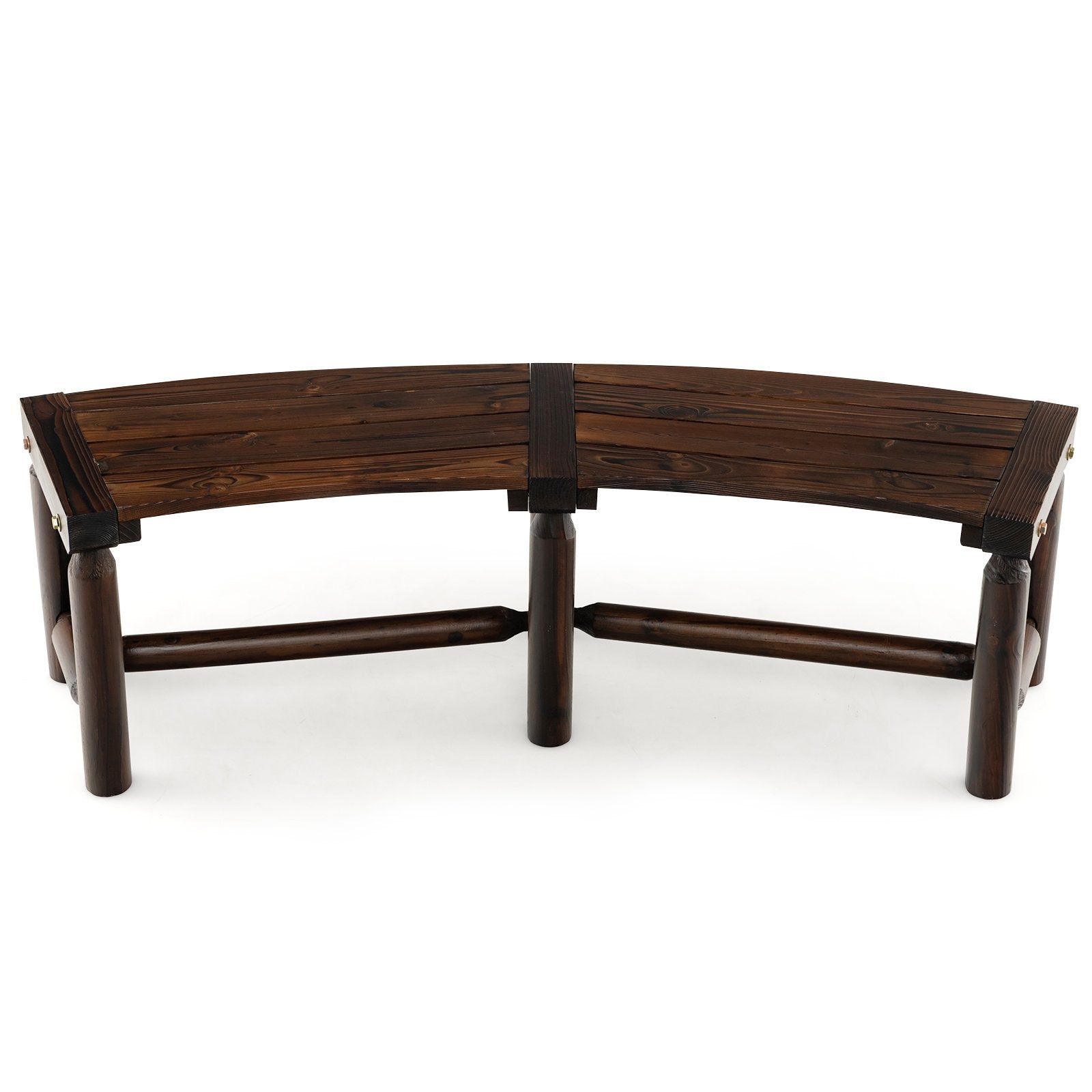 Patio Curved Bench Carbonized Wood Dining Bench for Round Table