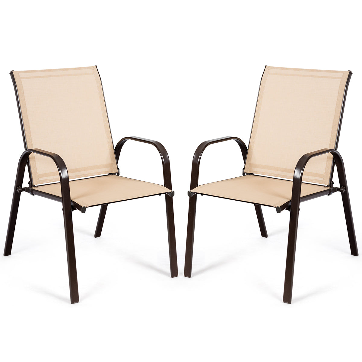 2 Piece Patio Outdoor Camping Chairs Set with Breathable Fabric-Coffee