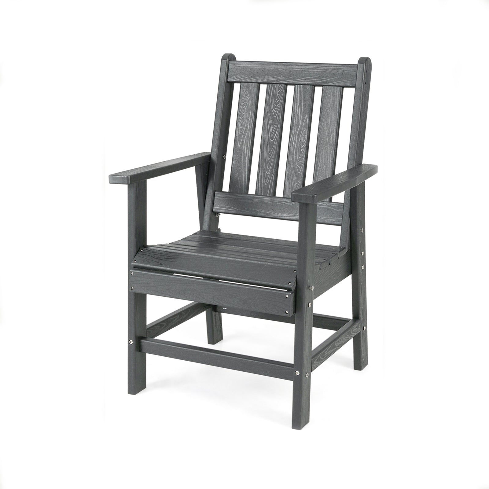 Patio Dining Chair HDPE All Weather Adirondack Armchair with Curved Seat-Grey